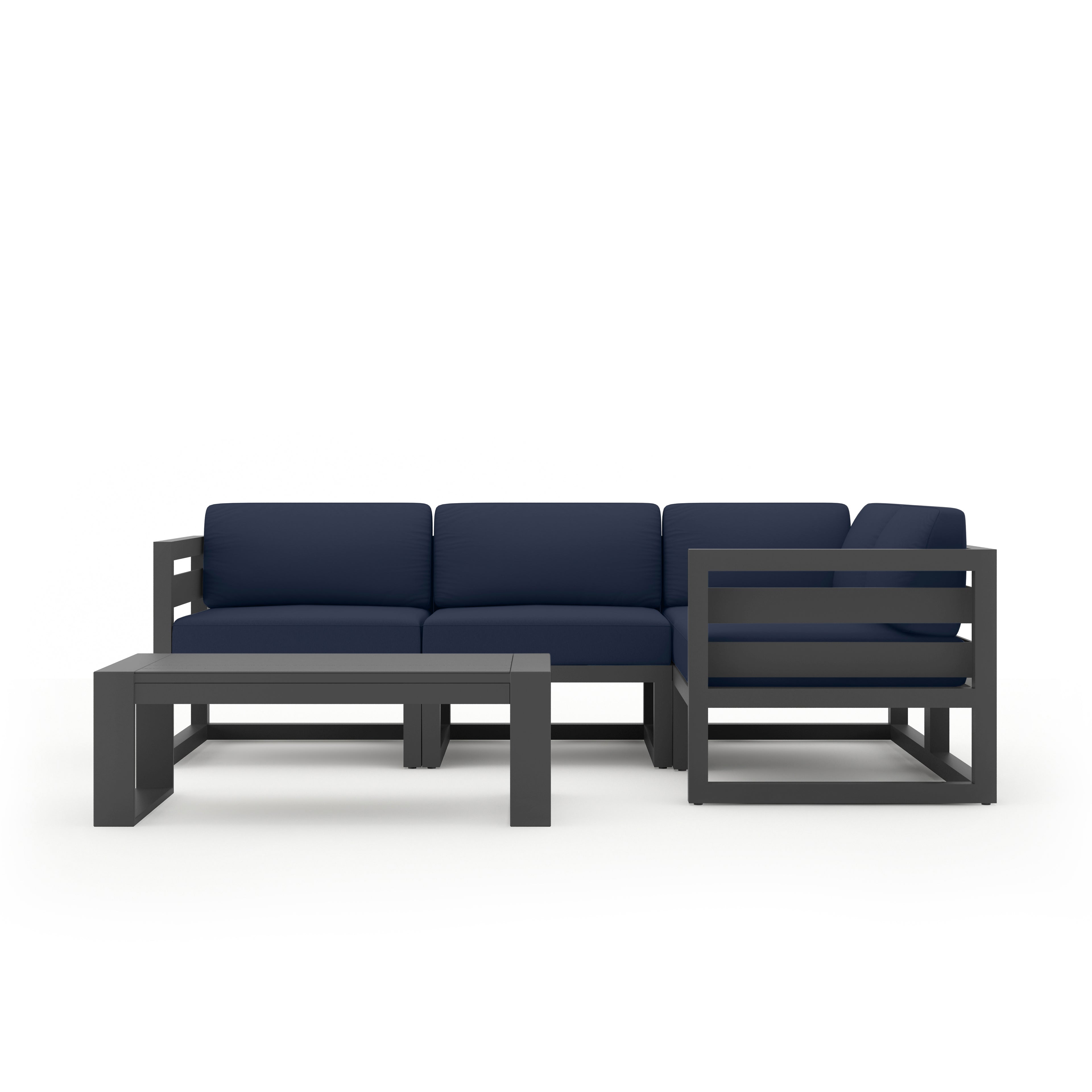 Avion 5 Piece Aluminum Sectional Set#Finish_Slate#Fabric_Spectrum Indigo