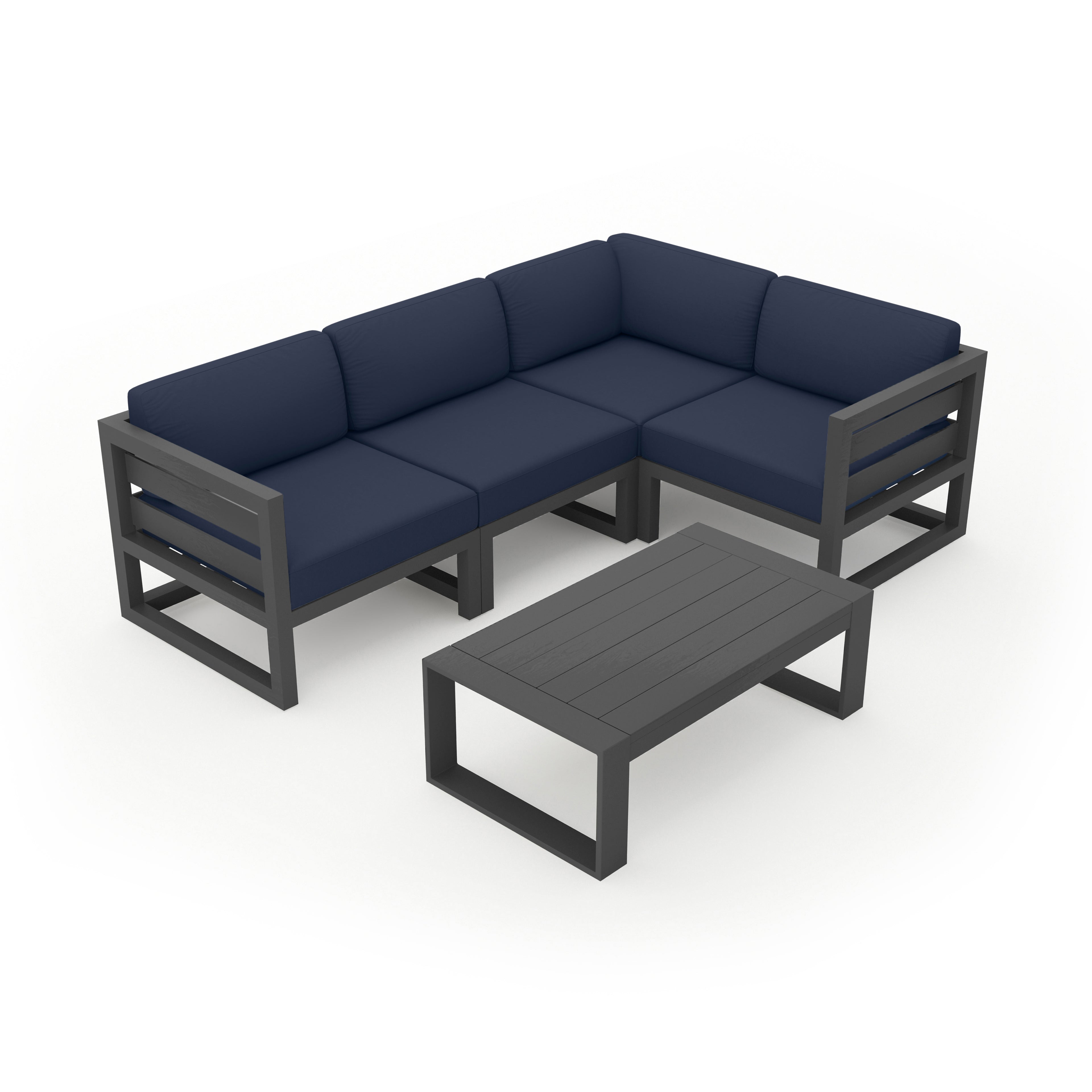 Avion 5 Piece Aluminum Sectional Set#Finish_Slate#Fabric_Spectrum Indigo