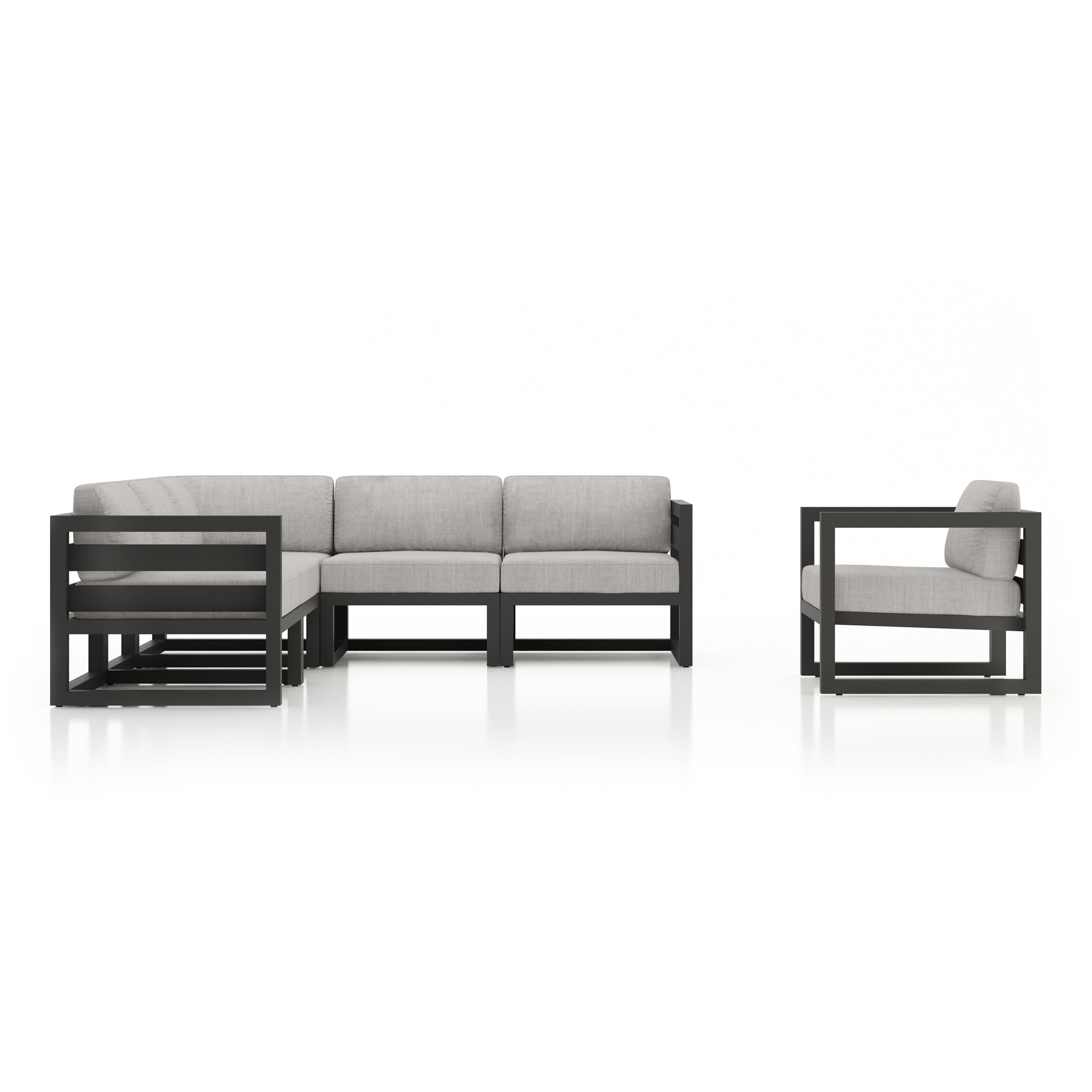 Avion 6 Piece Aluminum Sectional Set#Finish_Slate#Fabric_Cast Silver