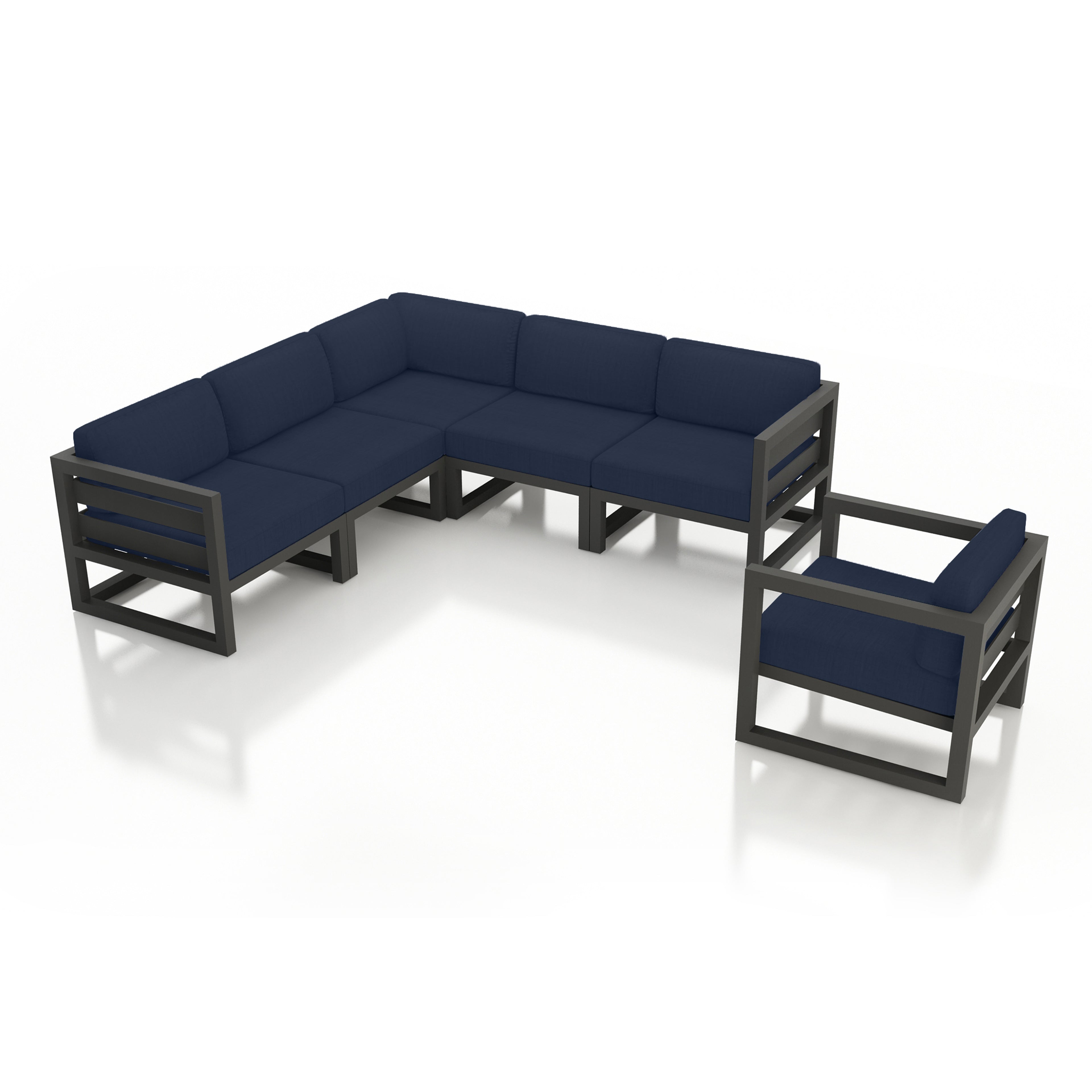 Avion 6 Piece Aluminum Sectional Set#Finish_Slate#Fabric_Spectrum Indigo