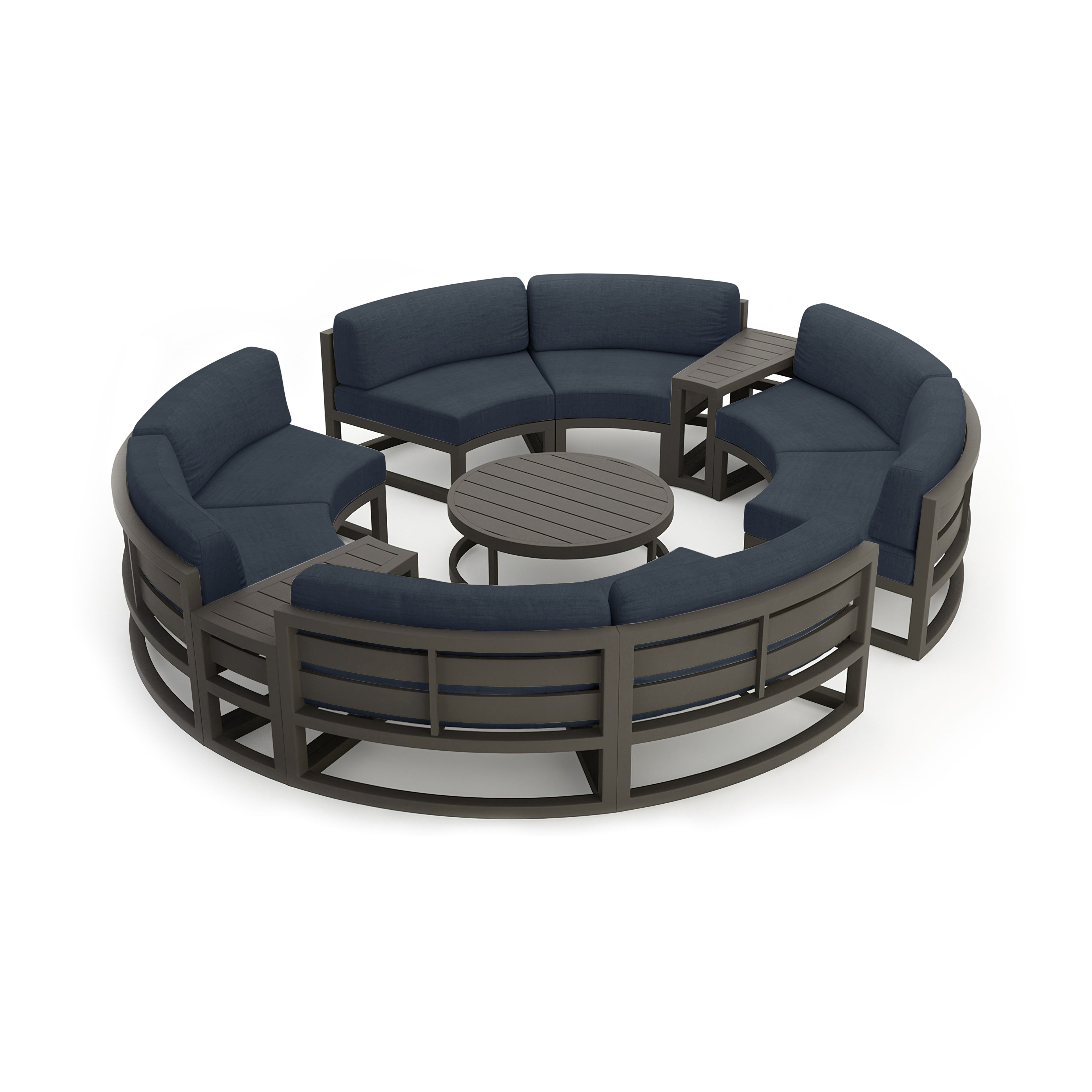 Avion 7 Piece Aluminum Curve Sectional Set#Finish_Slate#Fabric_Spectrum Indigo