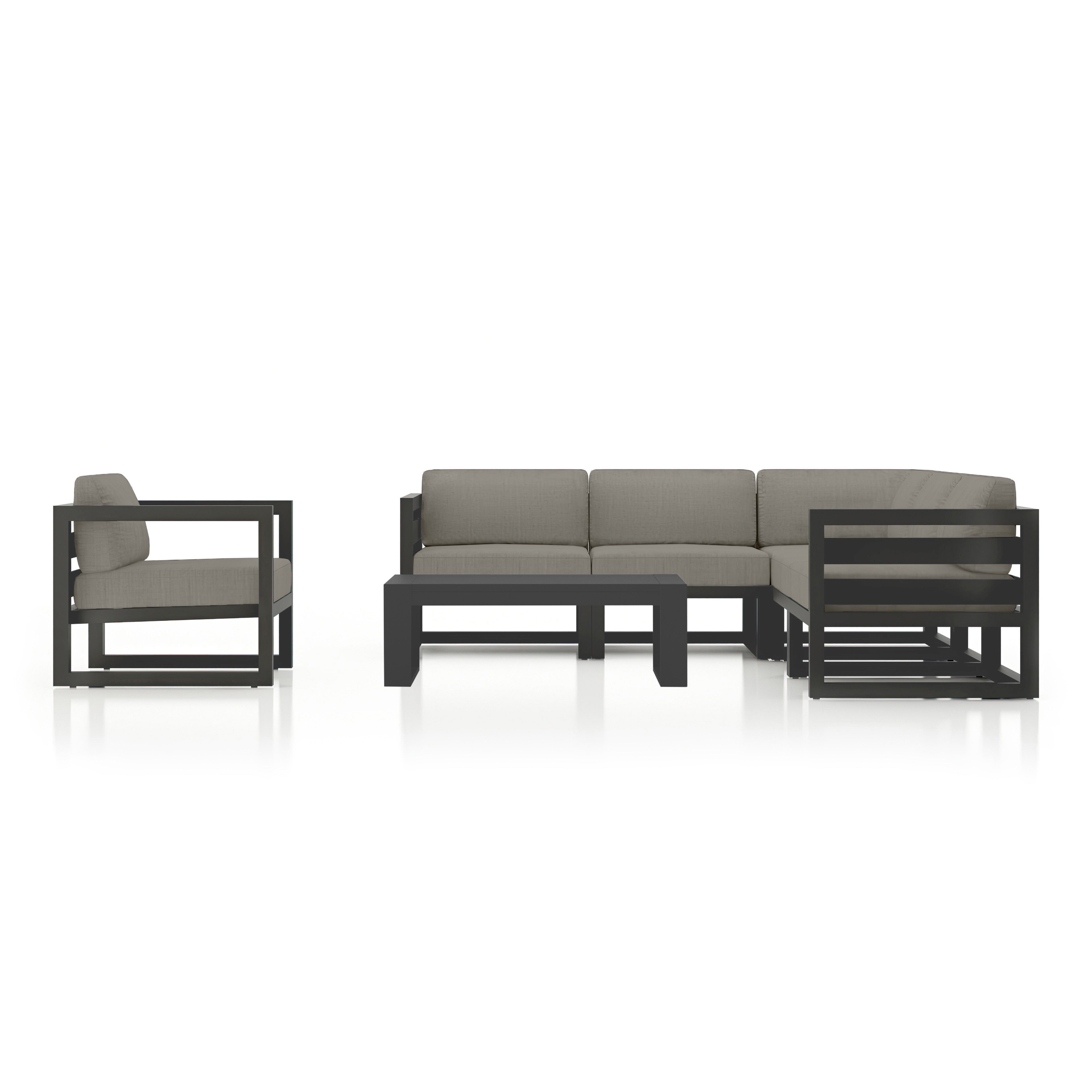 Avion 7 Piece Aluminum Sectional Set#Finish_Slate#Fabric_Canvas Charcoal