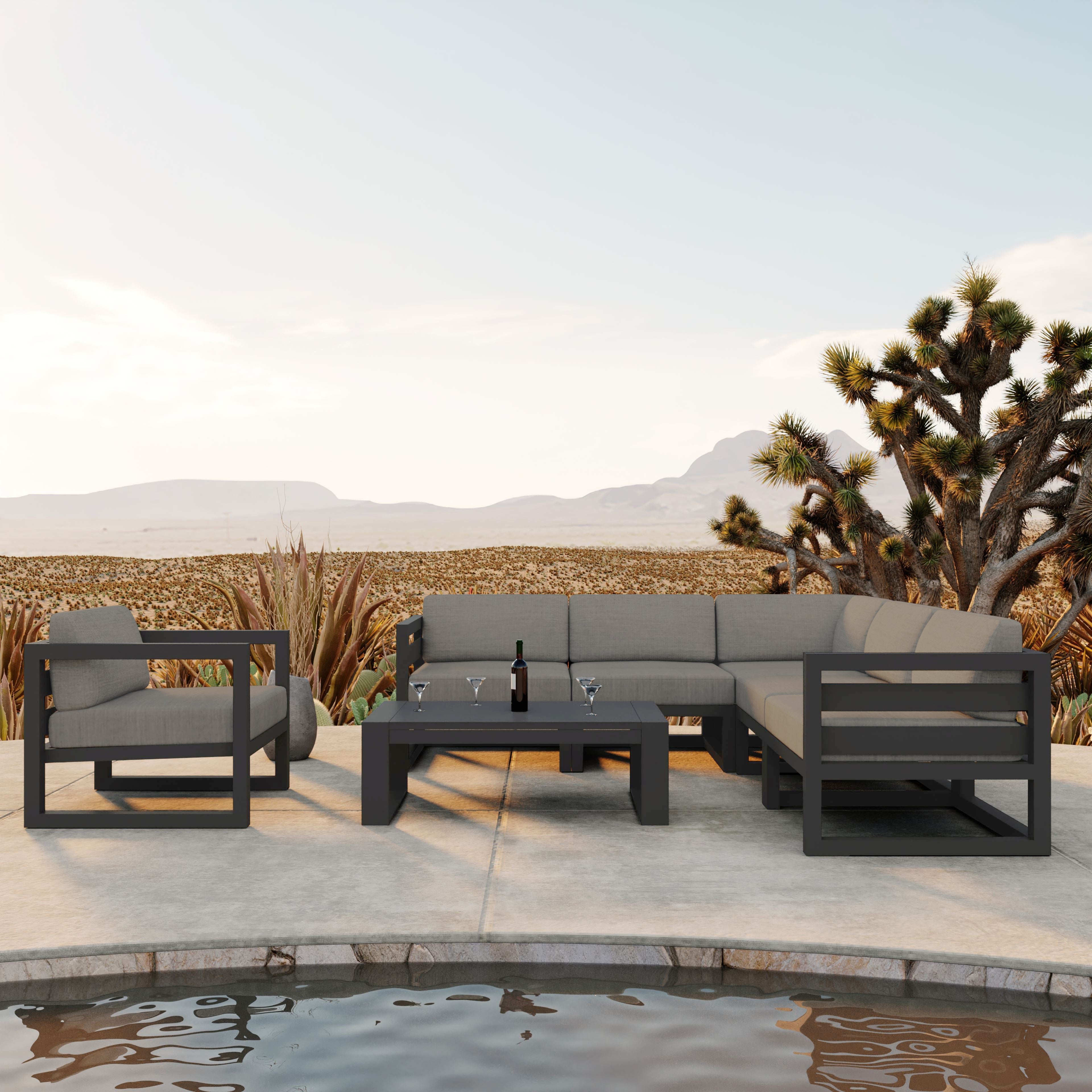 Avion 7 Piece Aluminum Sectional Set#Finish_Slate#Fabric_Canvas Charcoal