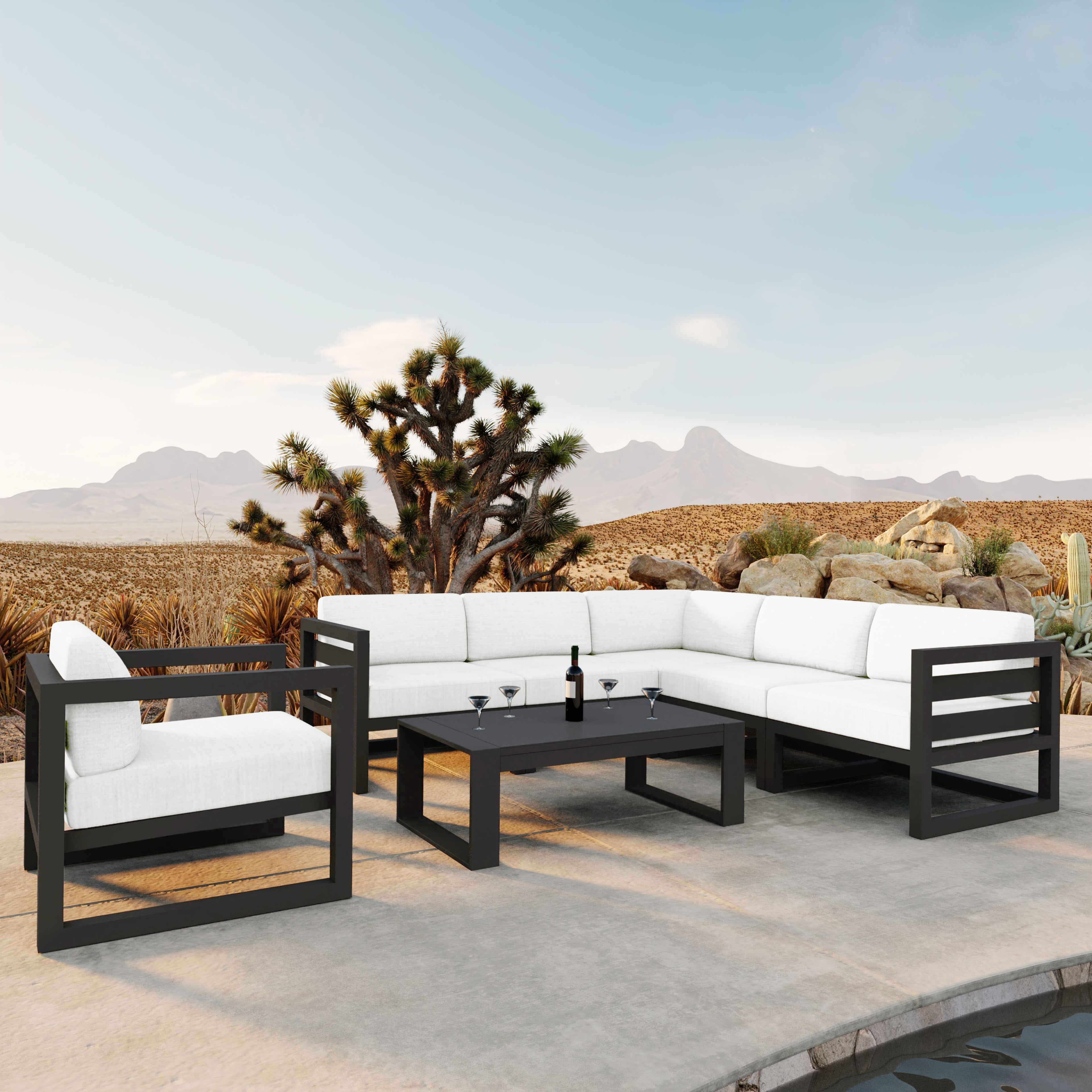 Avion 7 Piece Aluminum Sectional Set#Finish_Slate#Fabric_Canvas Natural