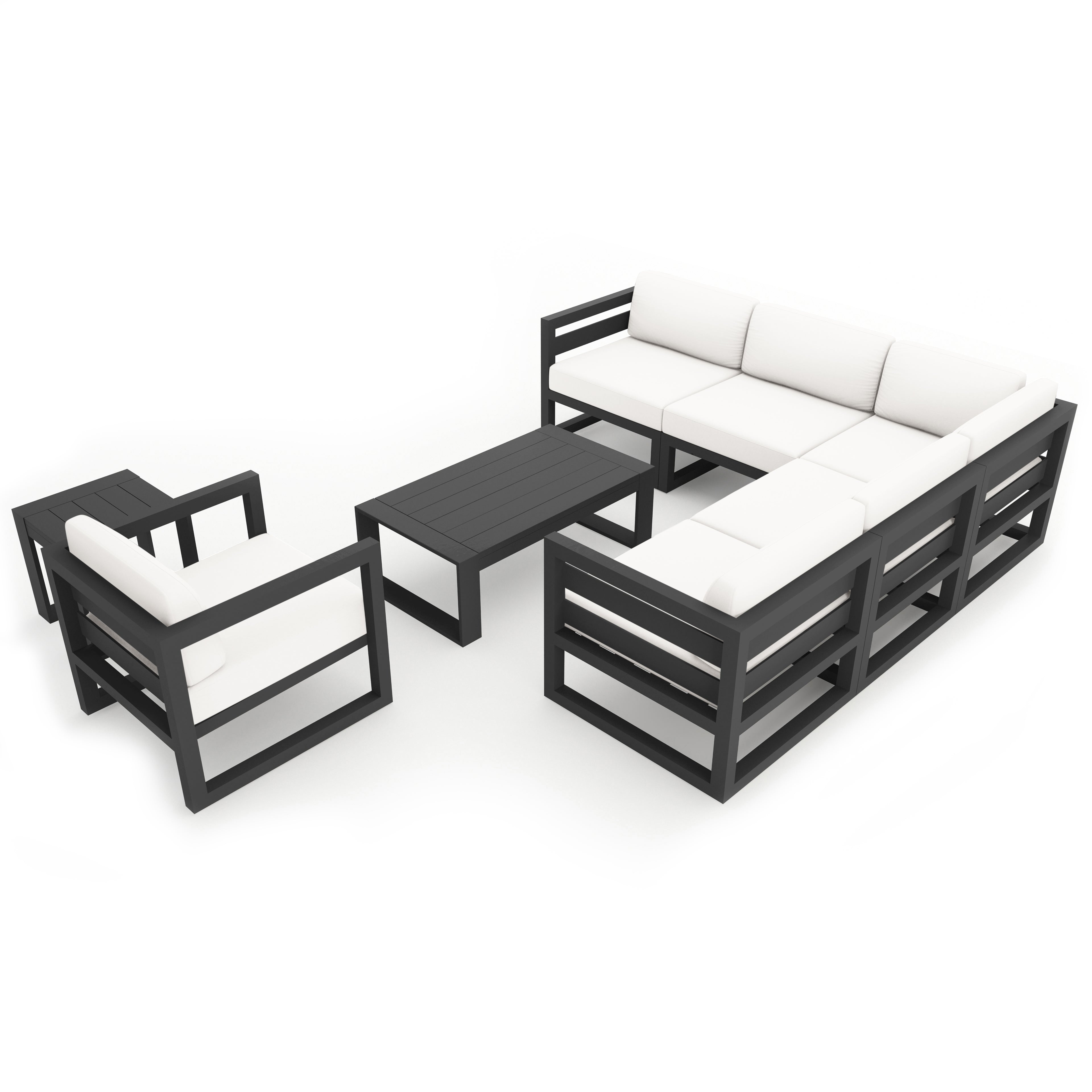 Avion 8 Piece Aluminum Sectional Set#Finish_Slate#Fabric_Canvas Natural