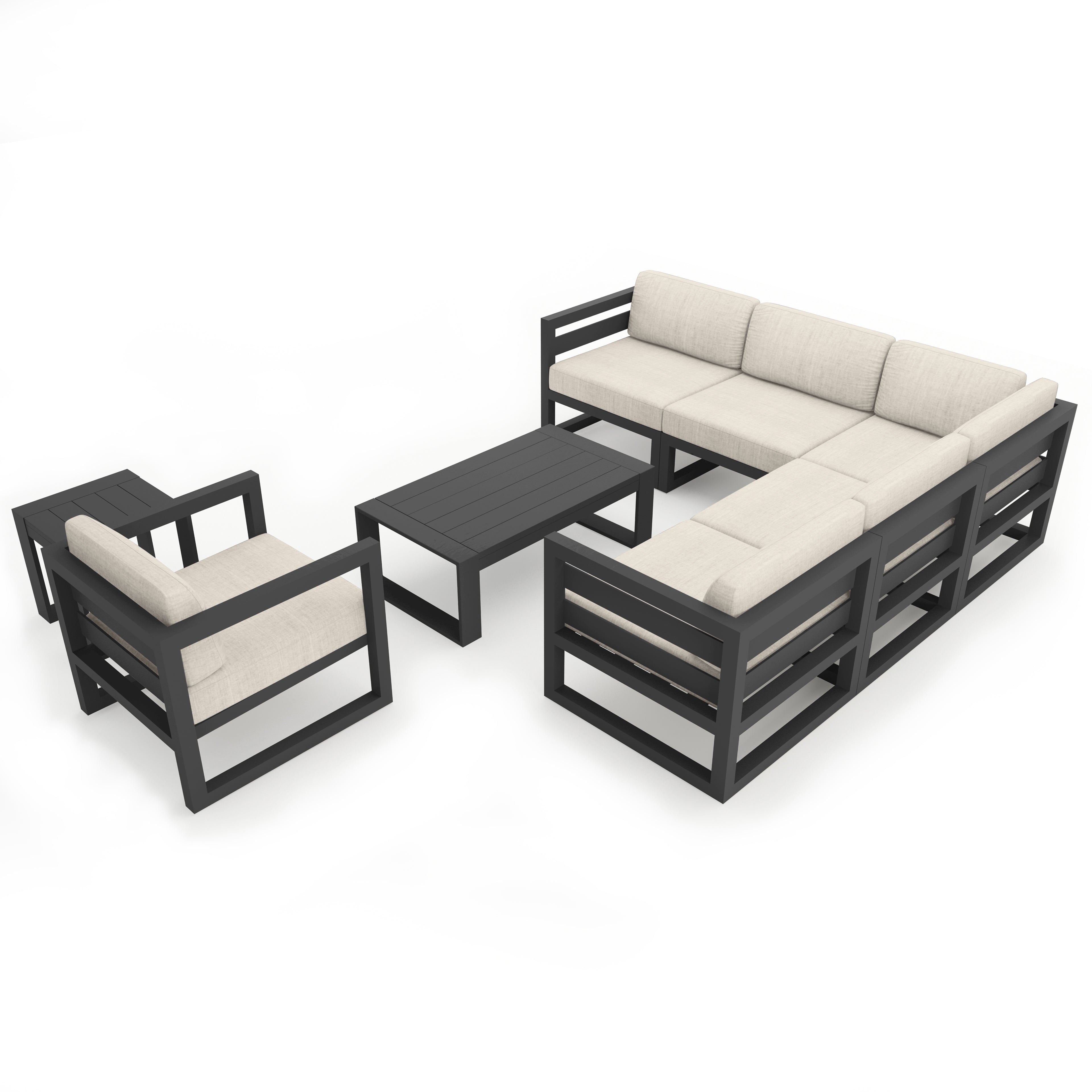 Avion 8 Piece Aluminum Sectional Set#Finish_Slate#Fabric_Cast Silver