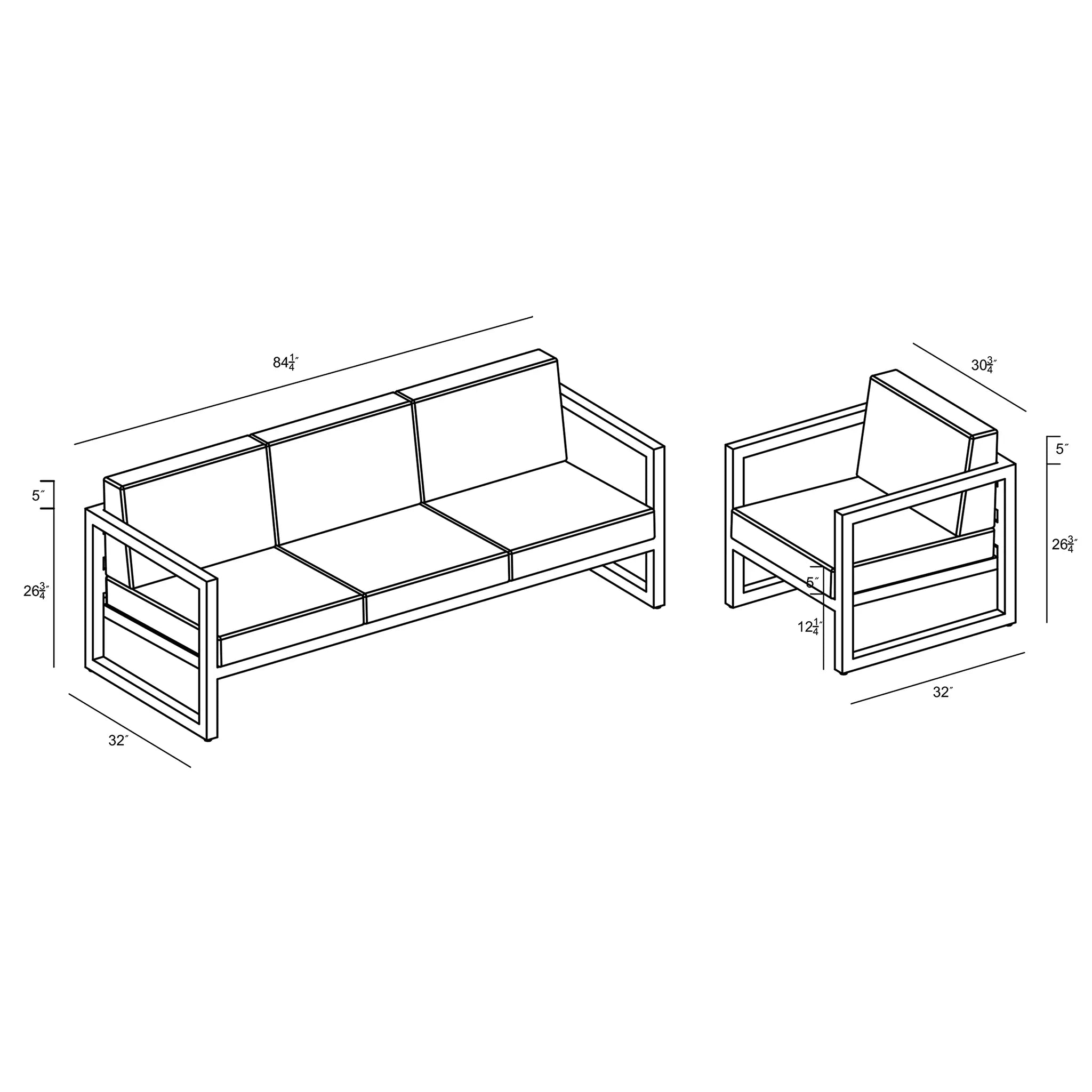 Avion 2 Piece Aluminum Sofa Set