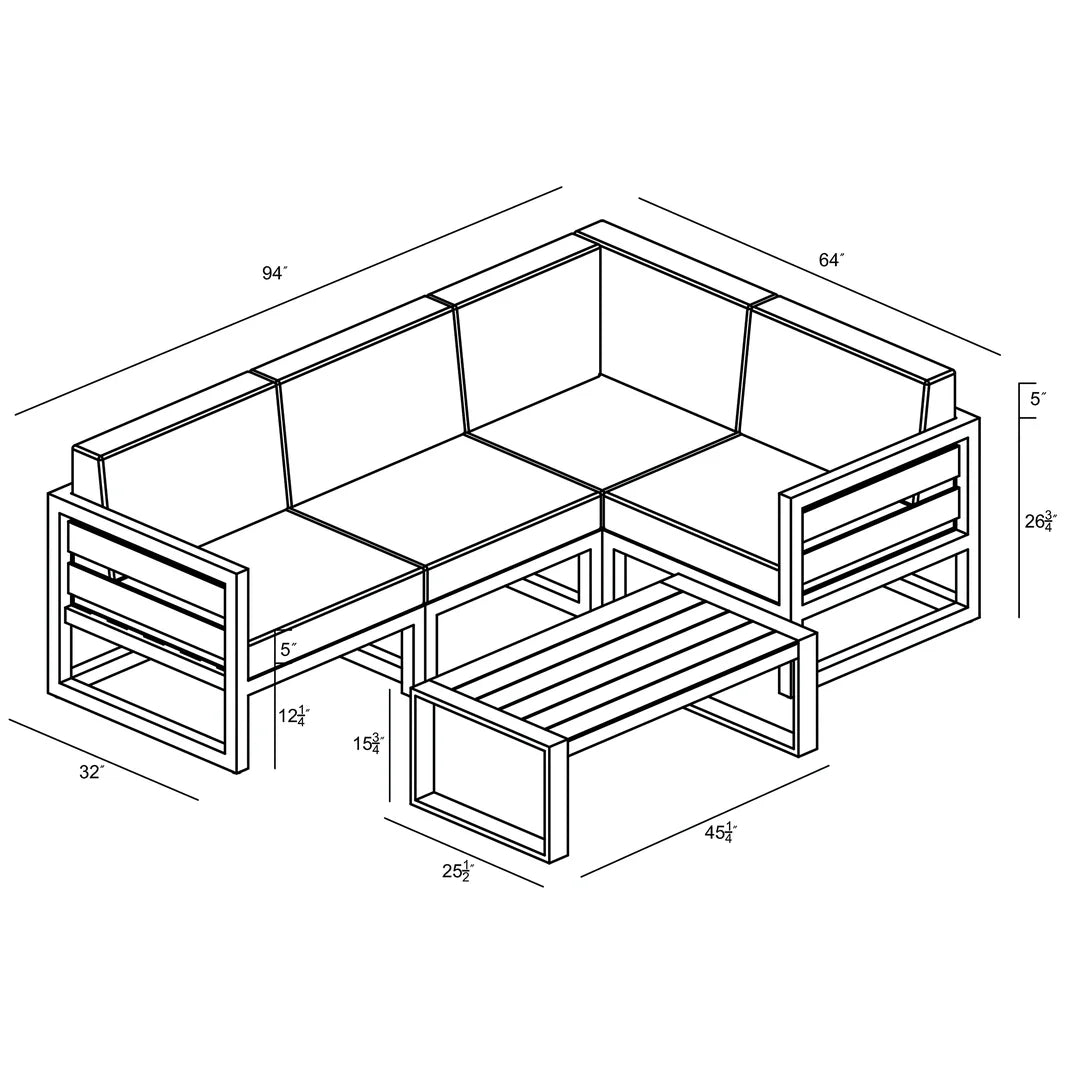 Avion 5 Piece Aluminum Sectional Set