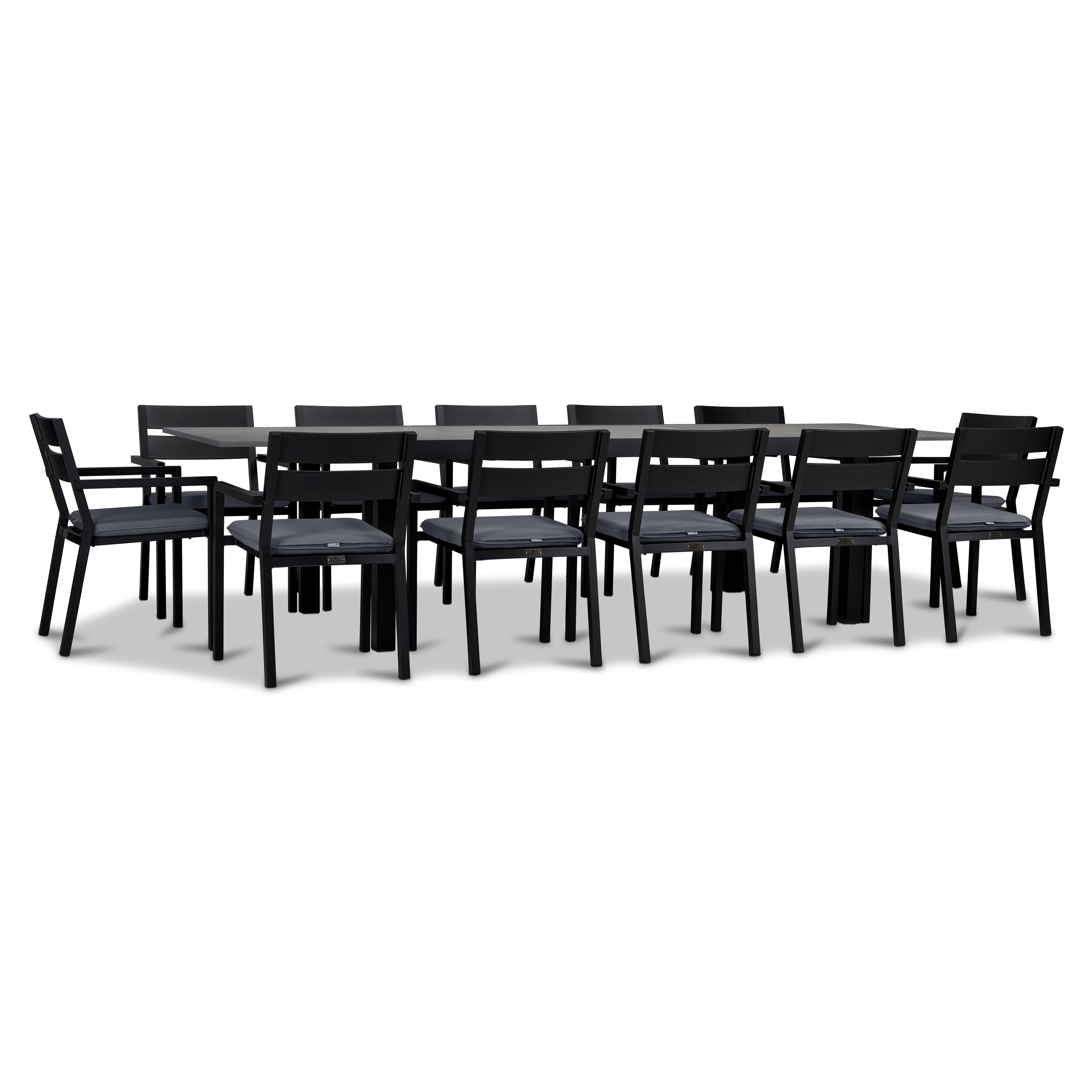 Pacifica 13 Piece Aluminum Extendable Dining Set#Finish_Black#Fabric_Canvas Charcoal