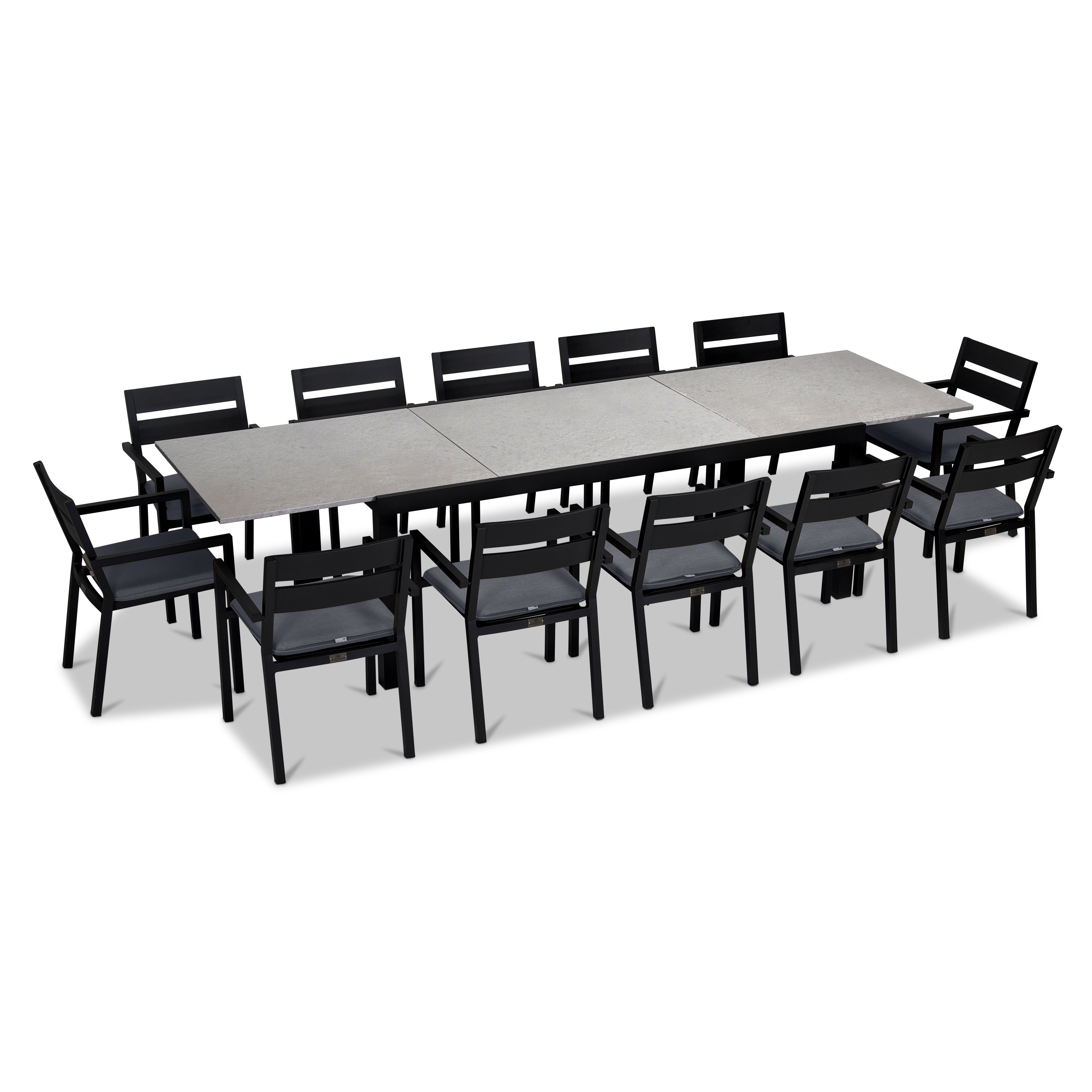 Pacifica 13 Piece Aluminum Extendable Dining Set#Finish_Black#Fabric_Canvas Charcoal