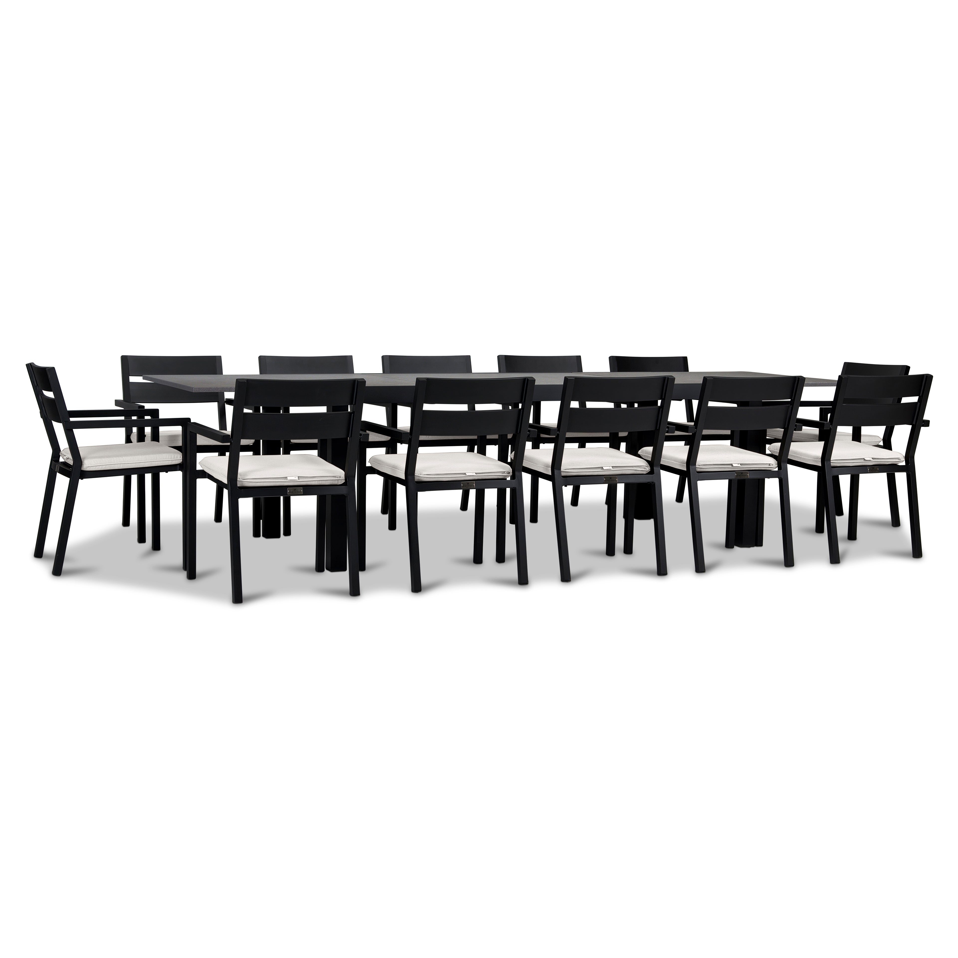 Pacifica 13 Piece Aluminum Extendable Dining Set#Finish_Black#Fabric_Canvas Natural