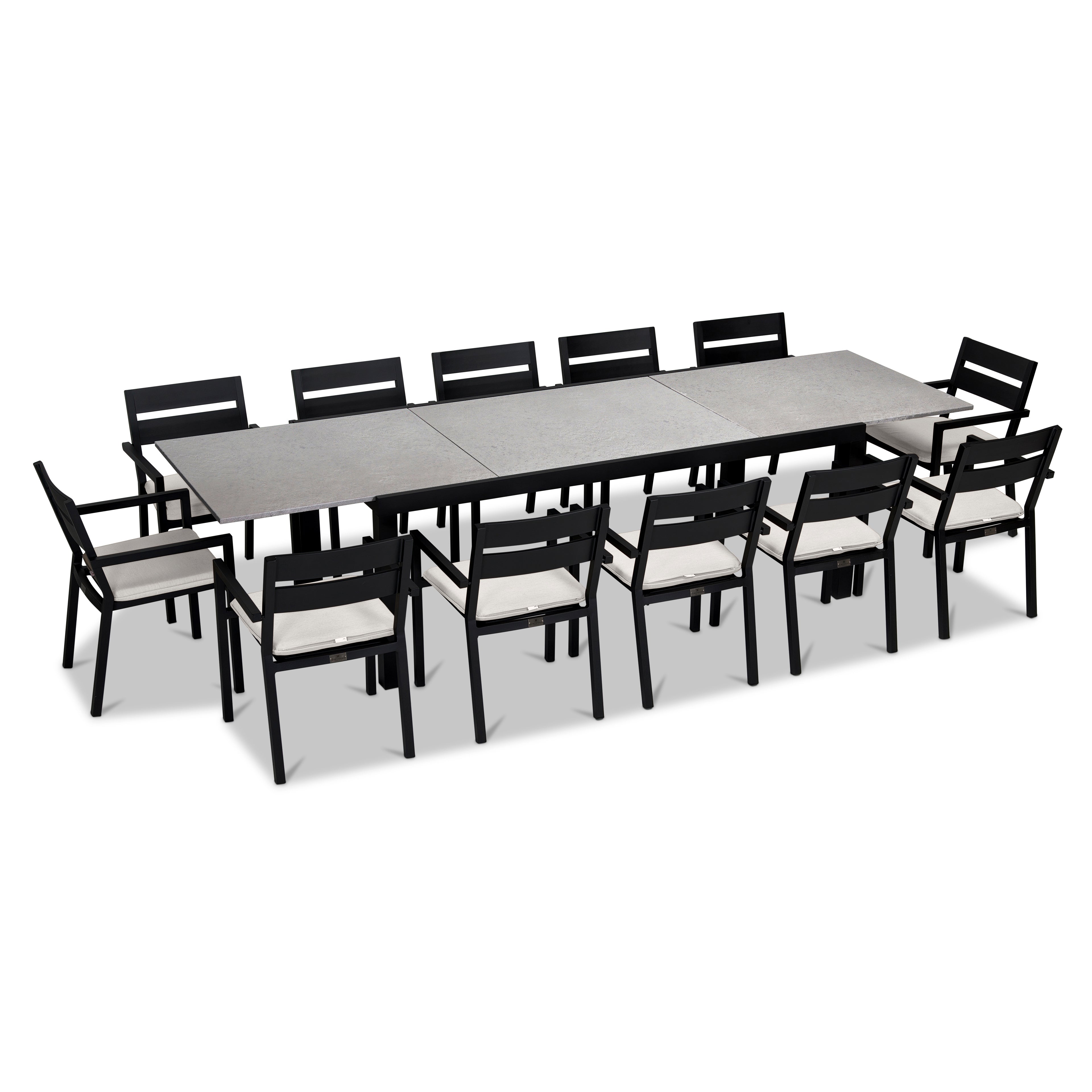 Pacifica 13 Piece Aluminum Extendable Dining Set#Finish_Black#Fabric_Canvas Natural