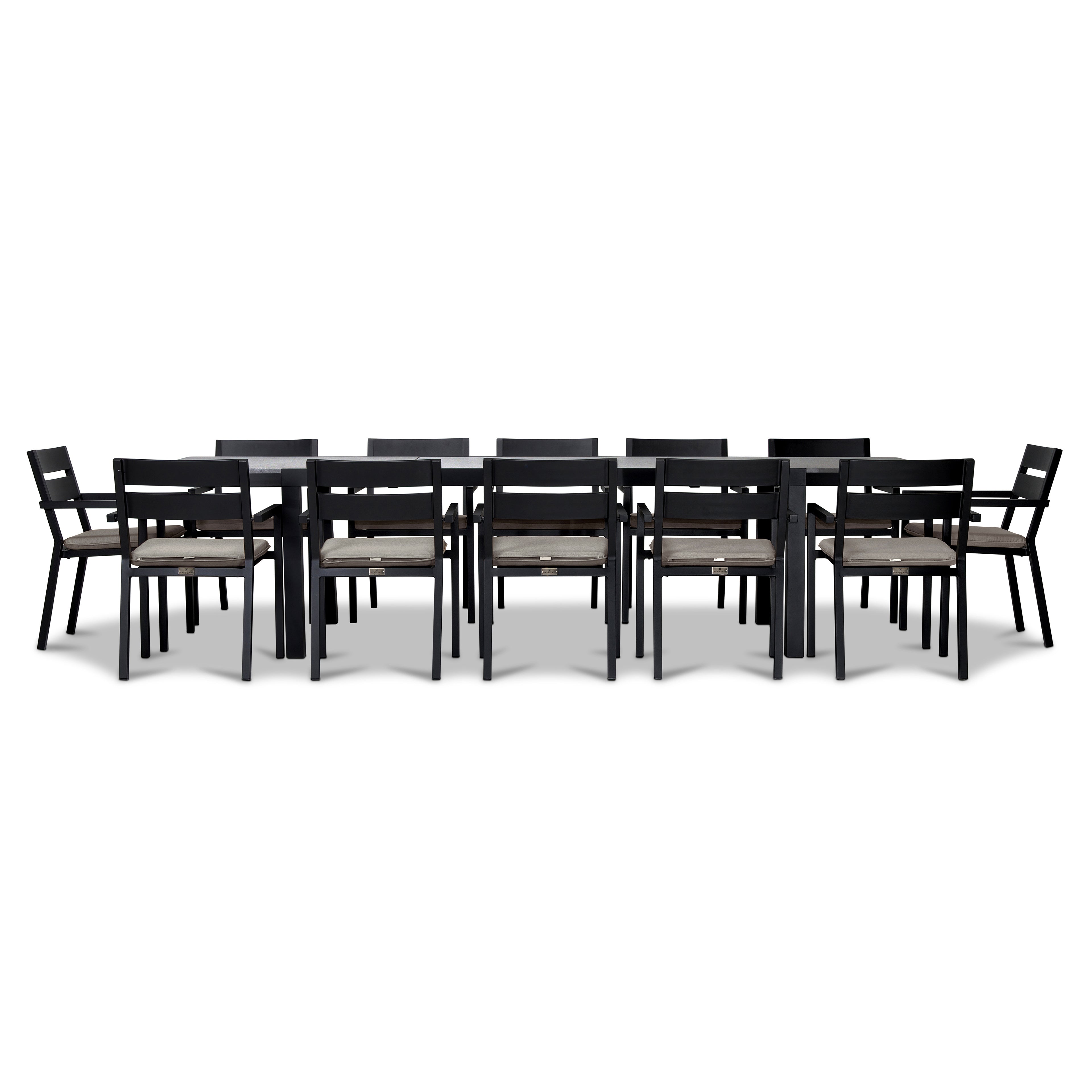 Pacifica 13 Piece Aluminum Extendable Dining Set#Finish_Black#Fabric_Cast Silver