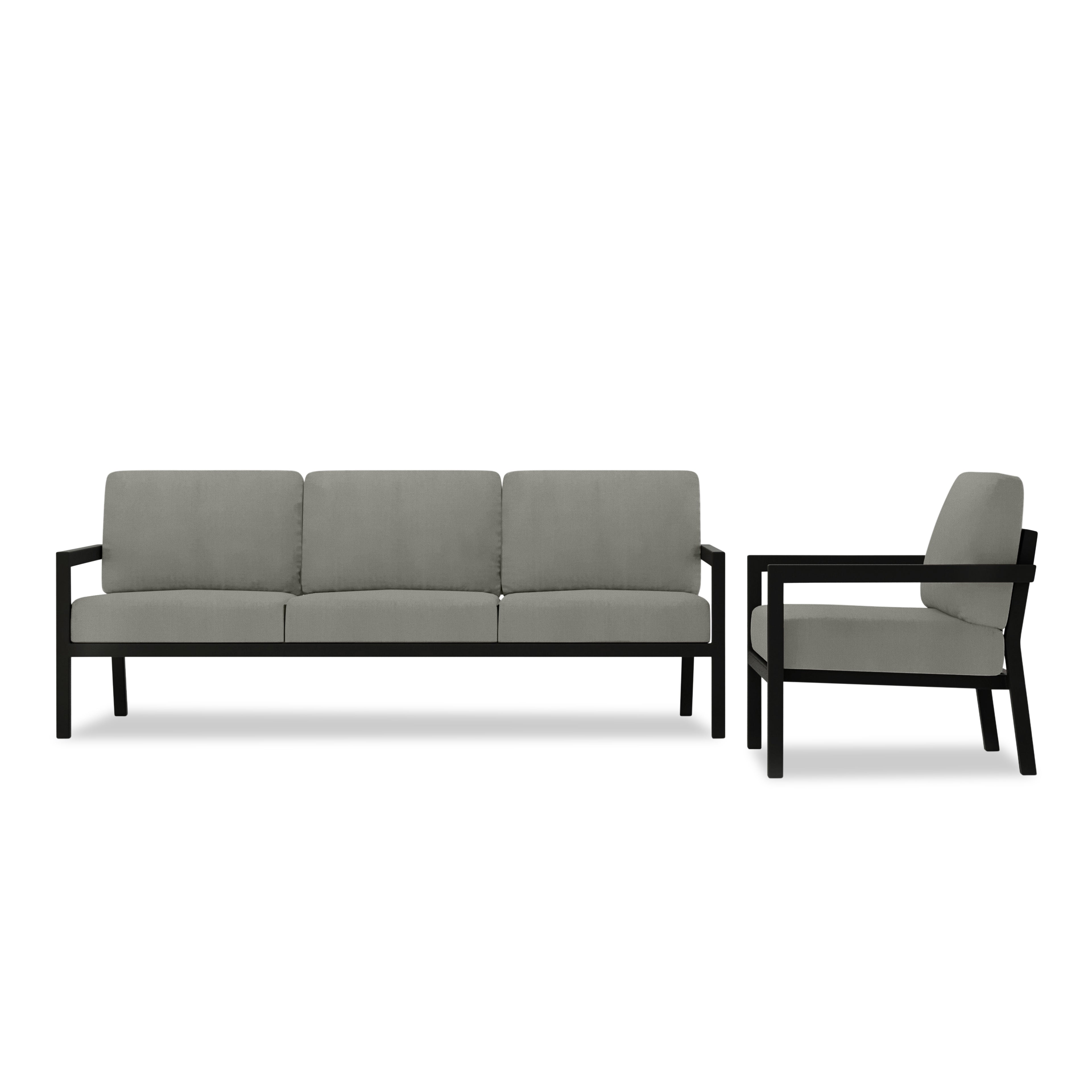 Pacifica 2 Piece Aluminum Sofa Set#Finish_Black#Fabric_Canvas Charcoal