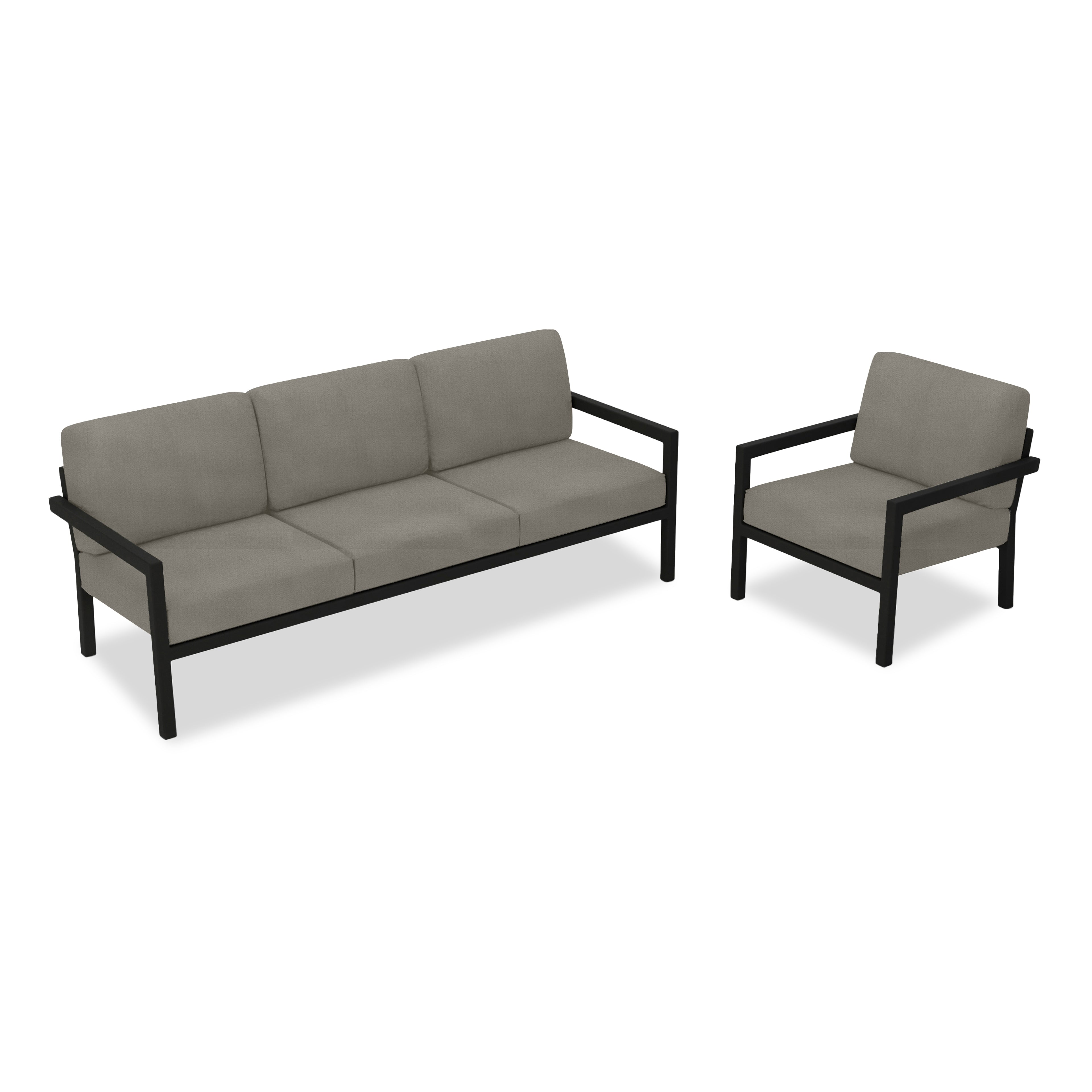 Pacifica 2 Piece Aluminum Sofa Set#Finish_Black#Fabric_Canvas Charcoal