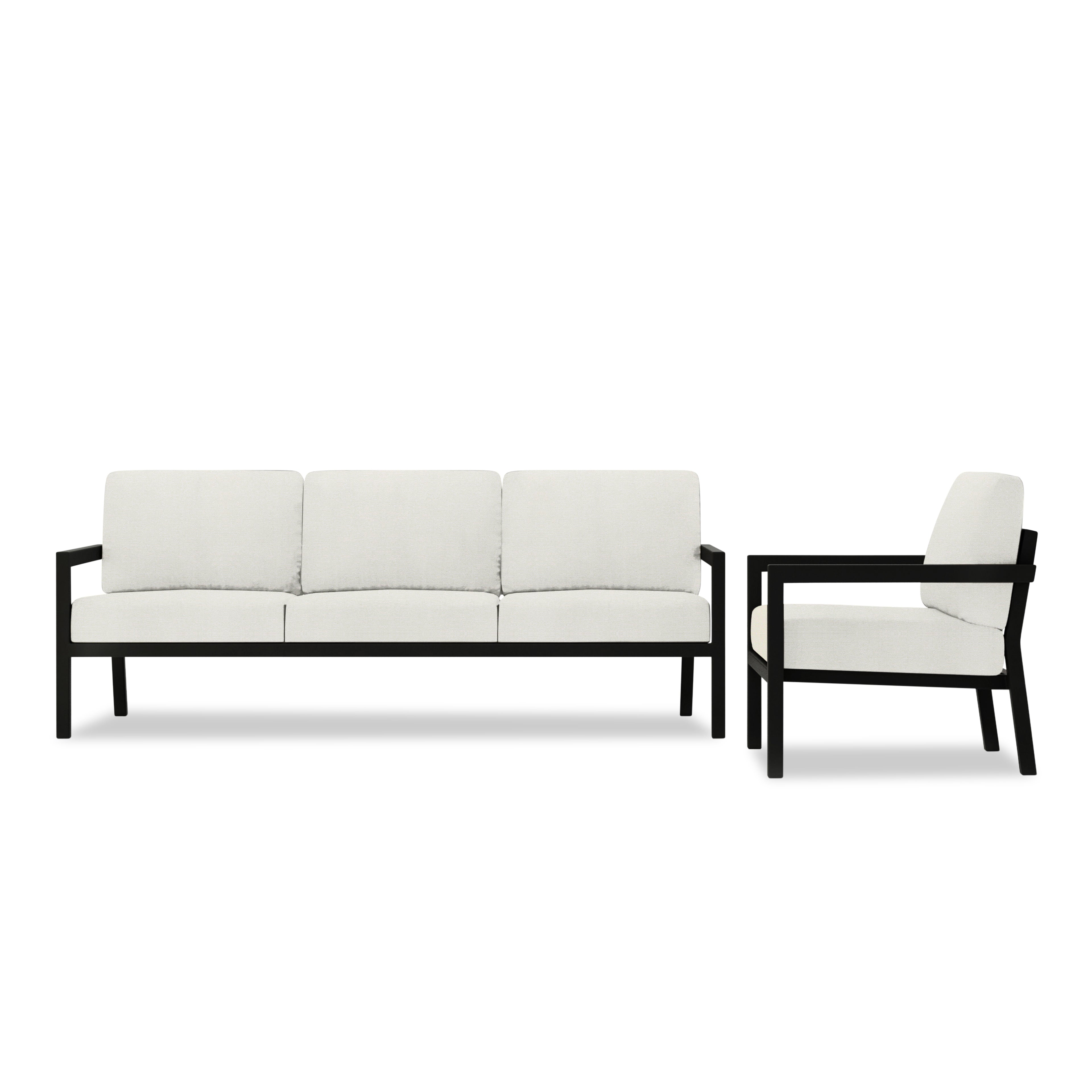 Pacifica 2 Piece Aluminum Sofa Set#Finish_Black#Fabric_Canvas Natural