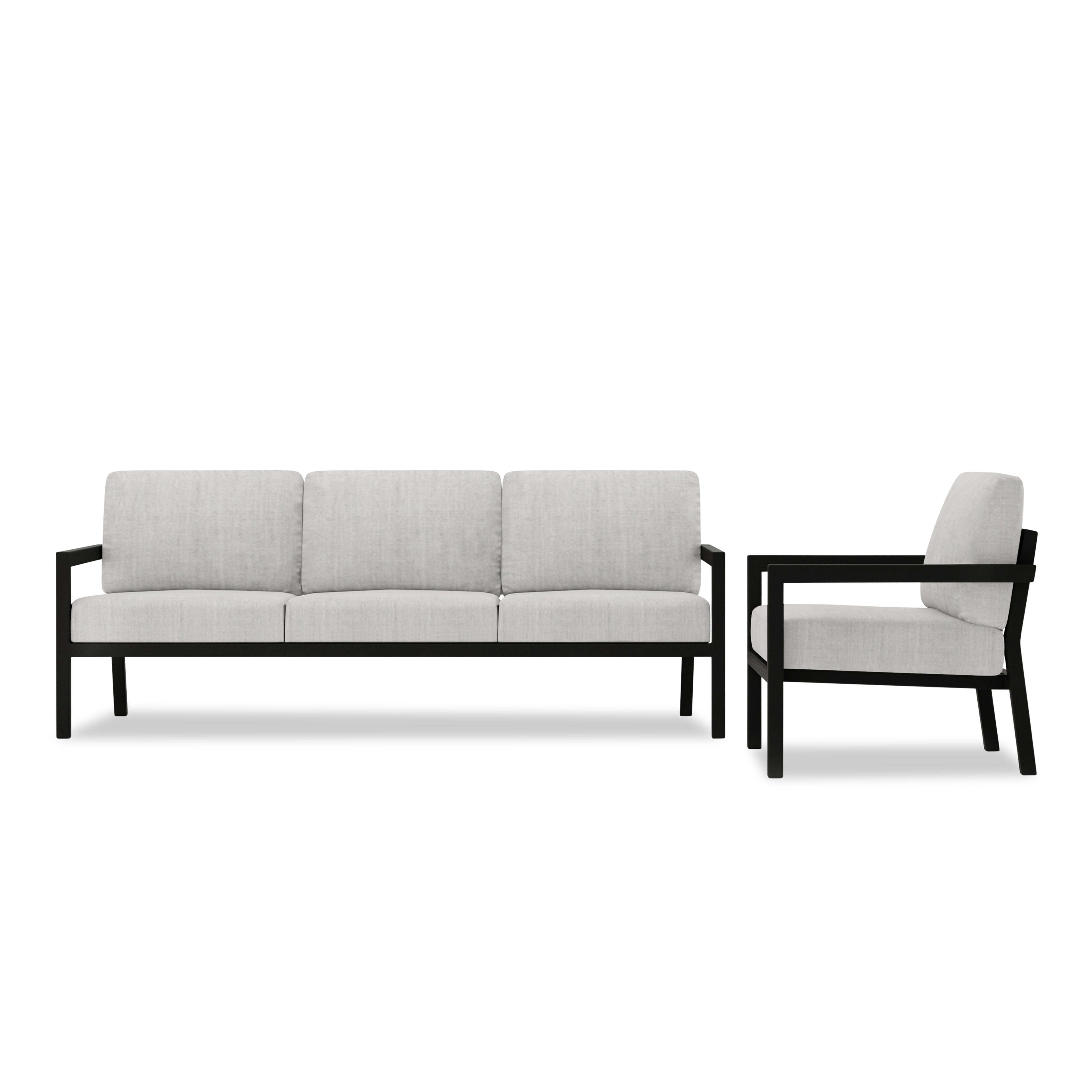 Pacifica 2 Piece Aluminum Sofa Set#Finish_Black#Fabric_Cast Silver