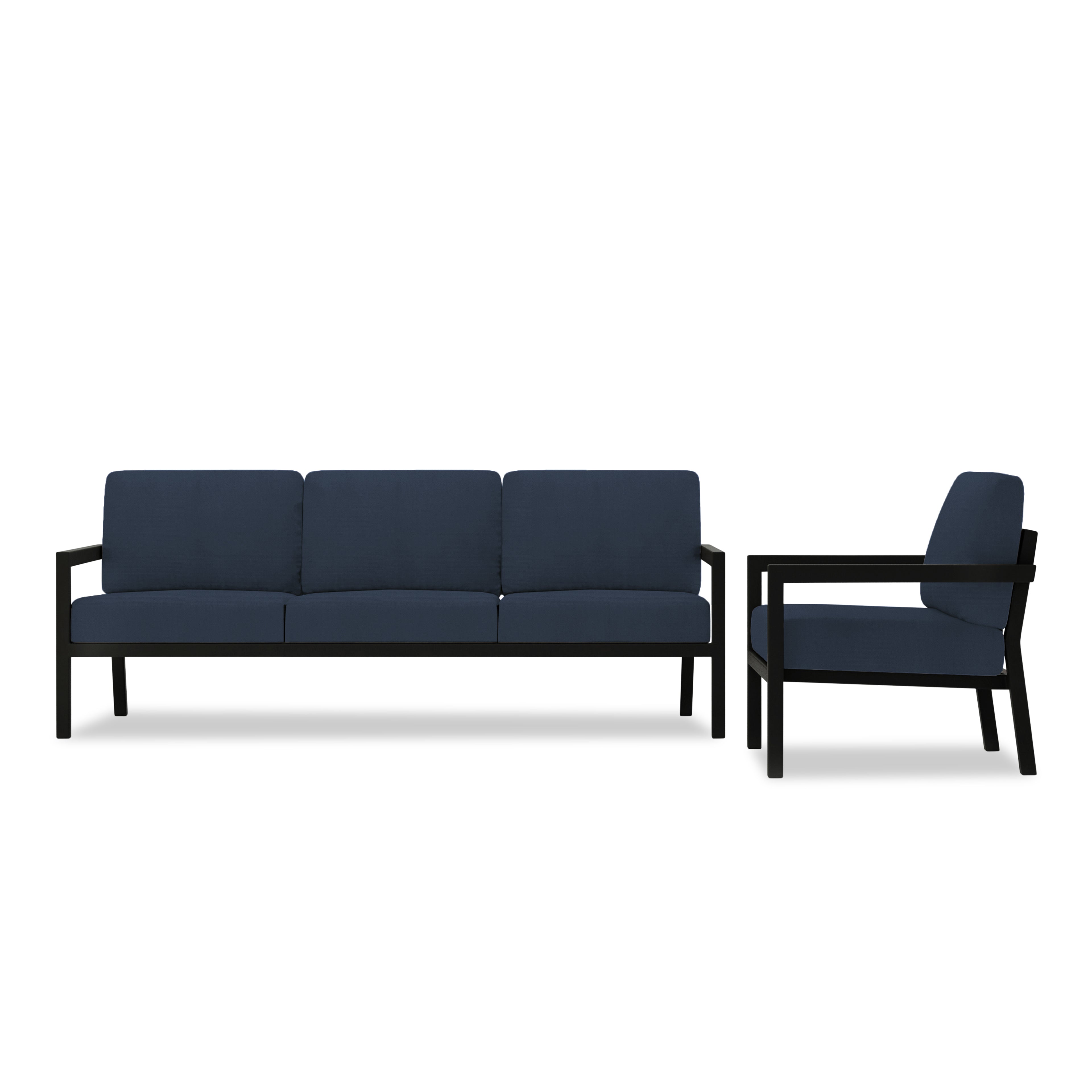 Pacifica 2 Piece Aluminum Sofa Set#Finish_Black#Fabric_Spectrum Indigo