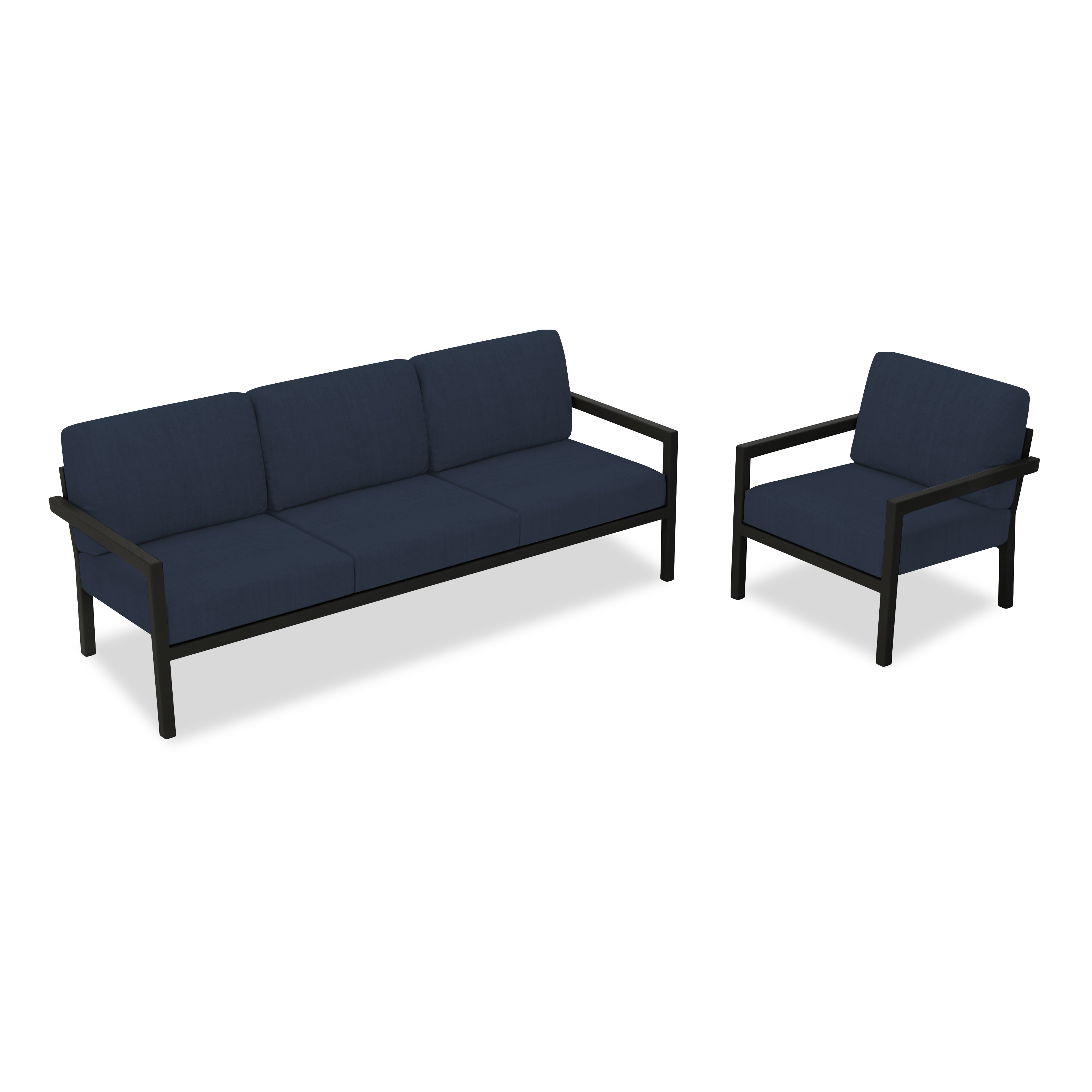 Pacifica 2 Piece Aluminum Sofa Set#Finish_Black#Fabric_Spectrum Indigo