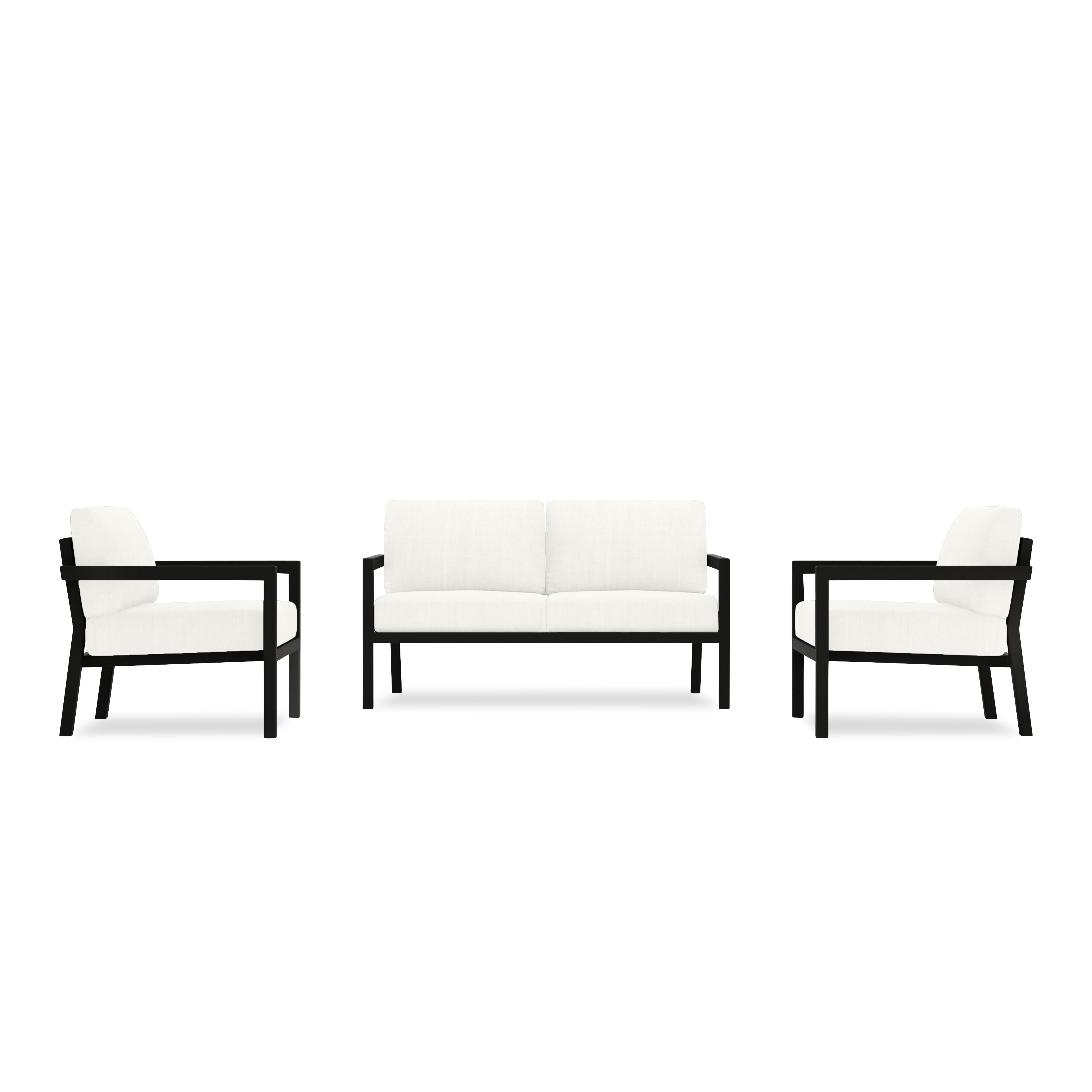 Pacifica 3 Piece Aluminum Loveseat Set#Finish_Black#Fabric_Canvas Natural
