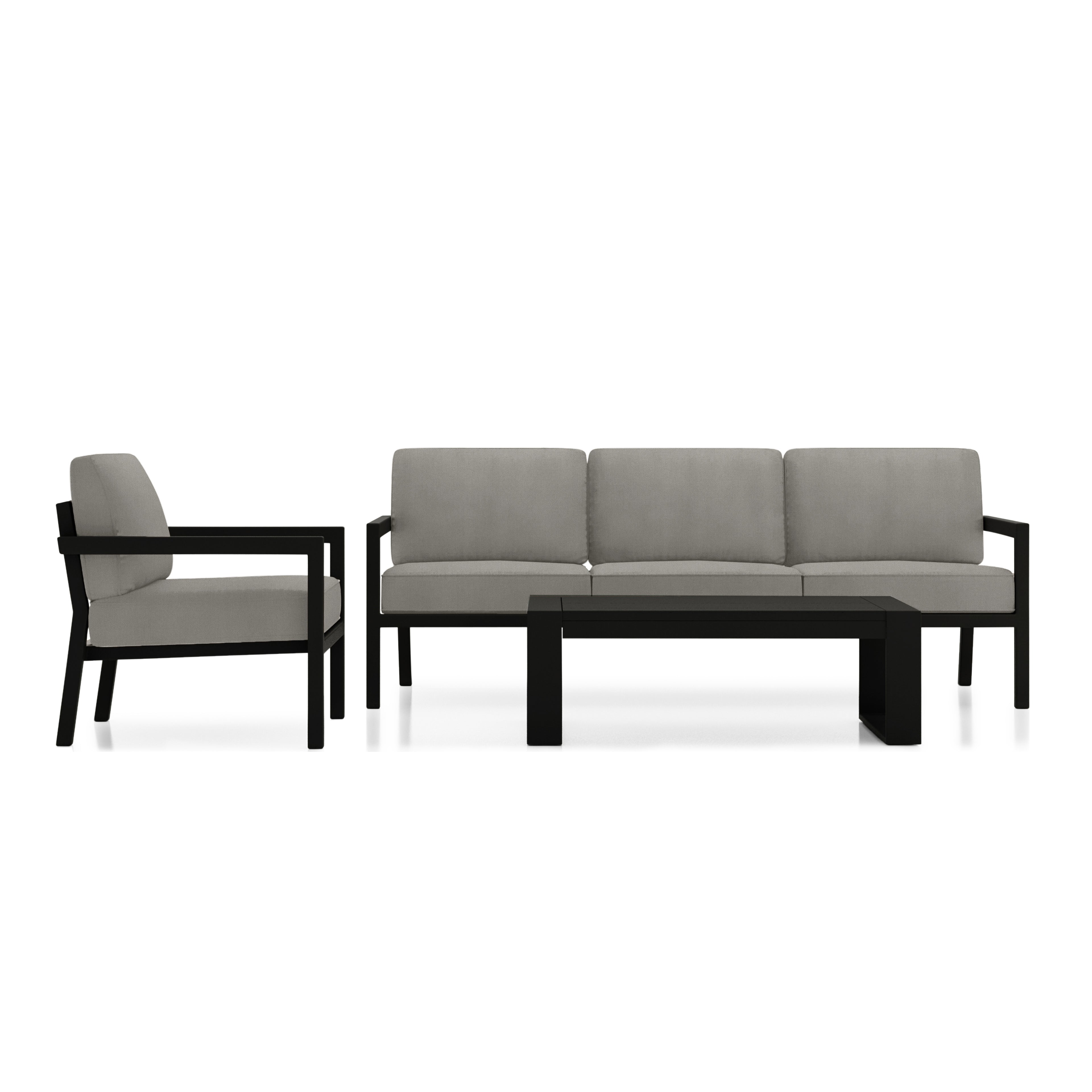 Pacifica 3 Piece Sofa Set#Finish_Black#Fabric_Canvas Charcoal