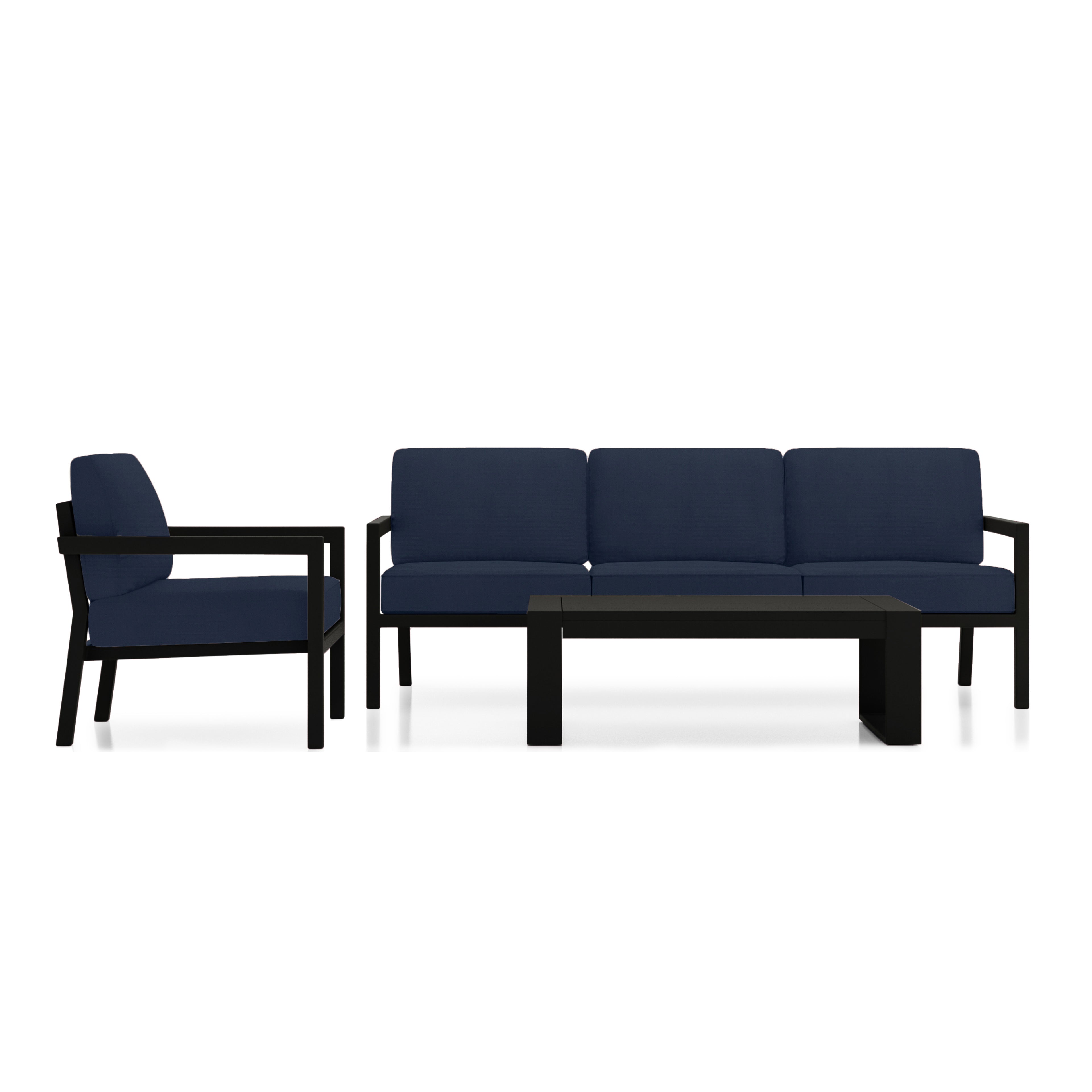 Pacifica 3 Piece Sofa Set#Finish_Black#Fabric_Spectrum Indigo