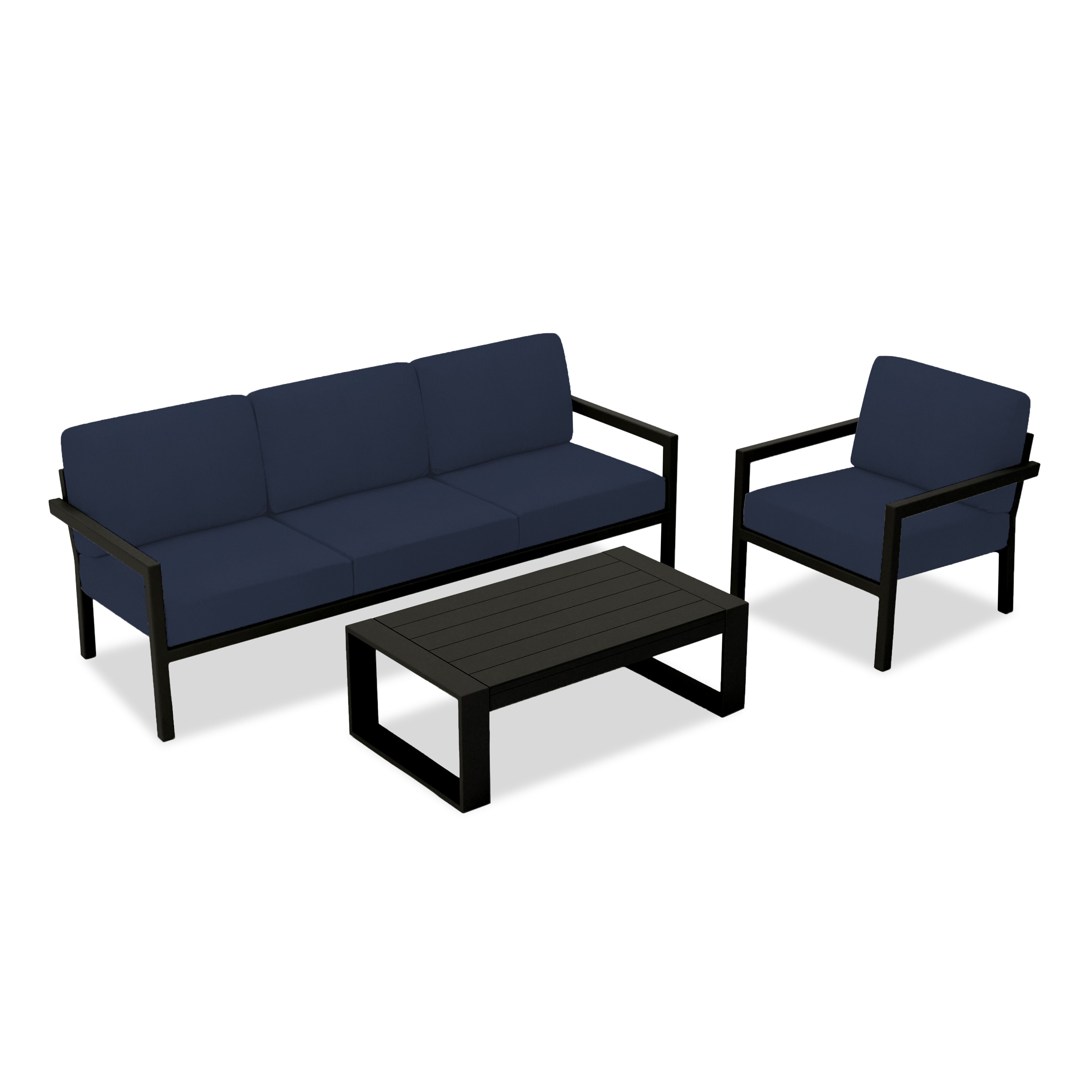 Pacifica 3 Piece Sofa Set#Finish_Black#Fabric_Spectrum Indigo