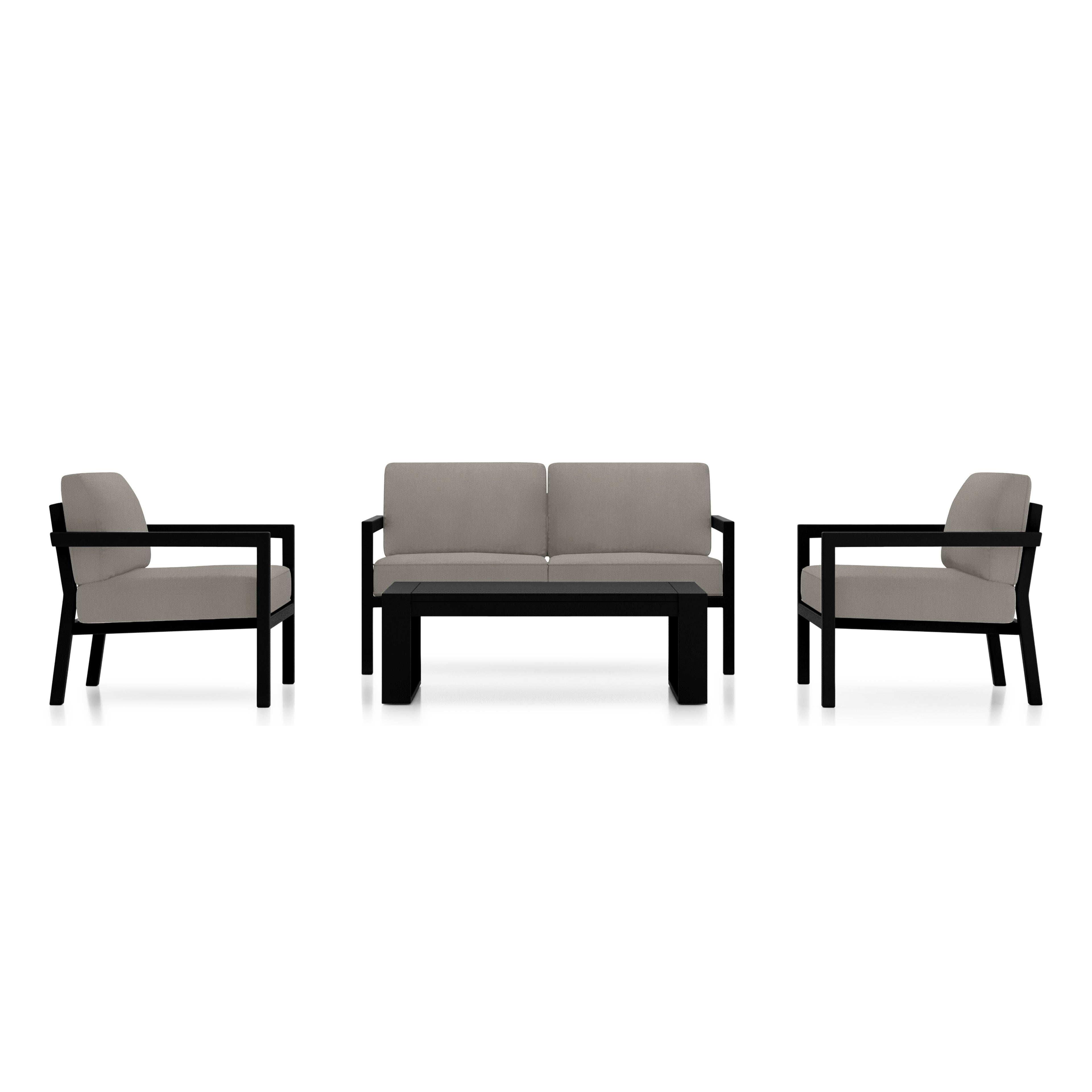 Pacifica 4 Piece Sofa Set#Finish_Black#Fabric_Canvas Charcoal