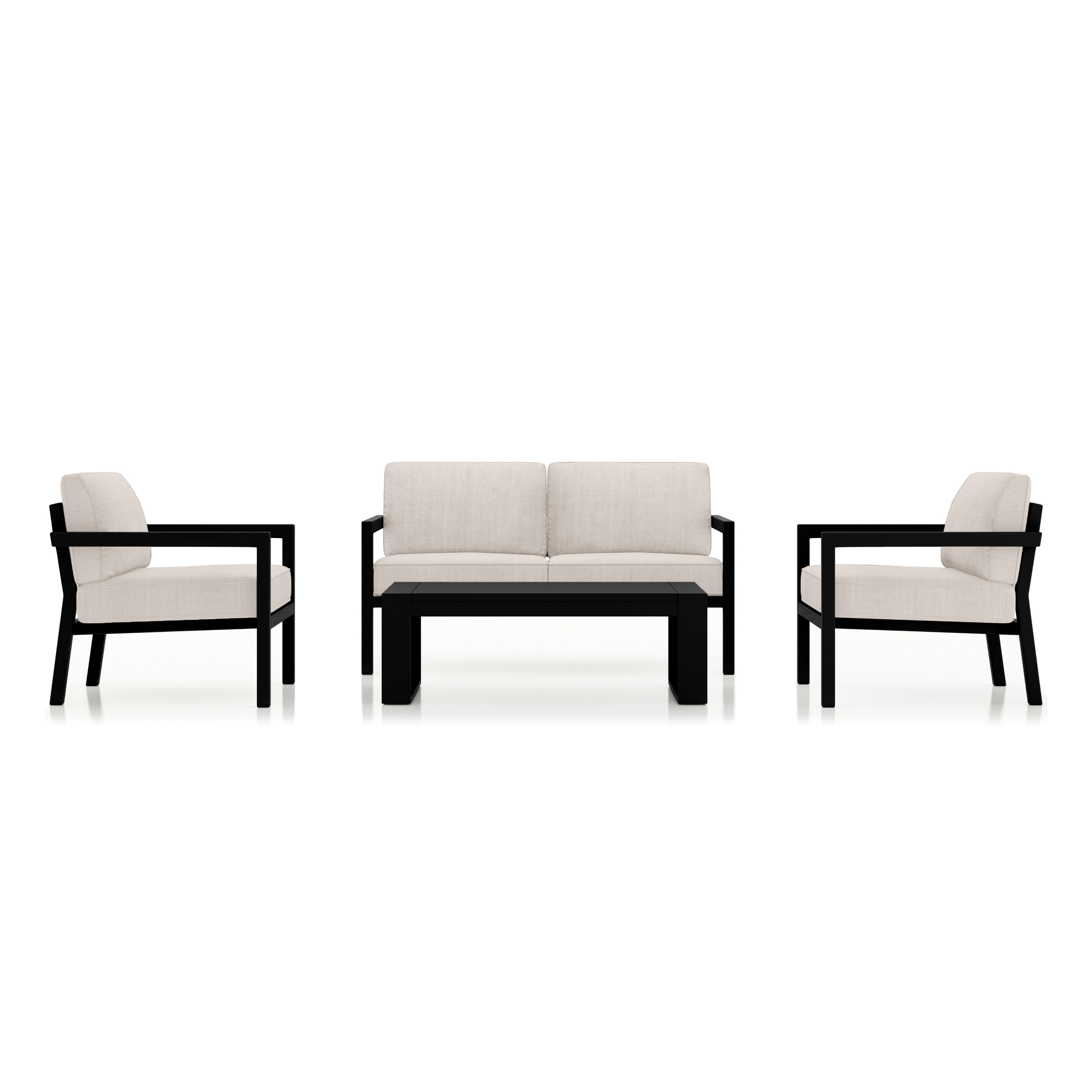 Pacifica 4 Piece Sofa Set#Finish_Black#Fabric_Cast Silver