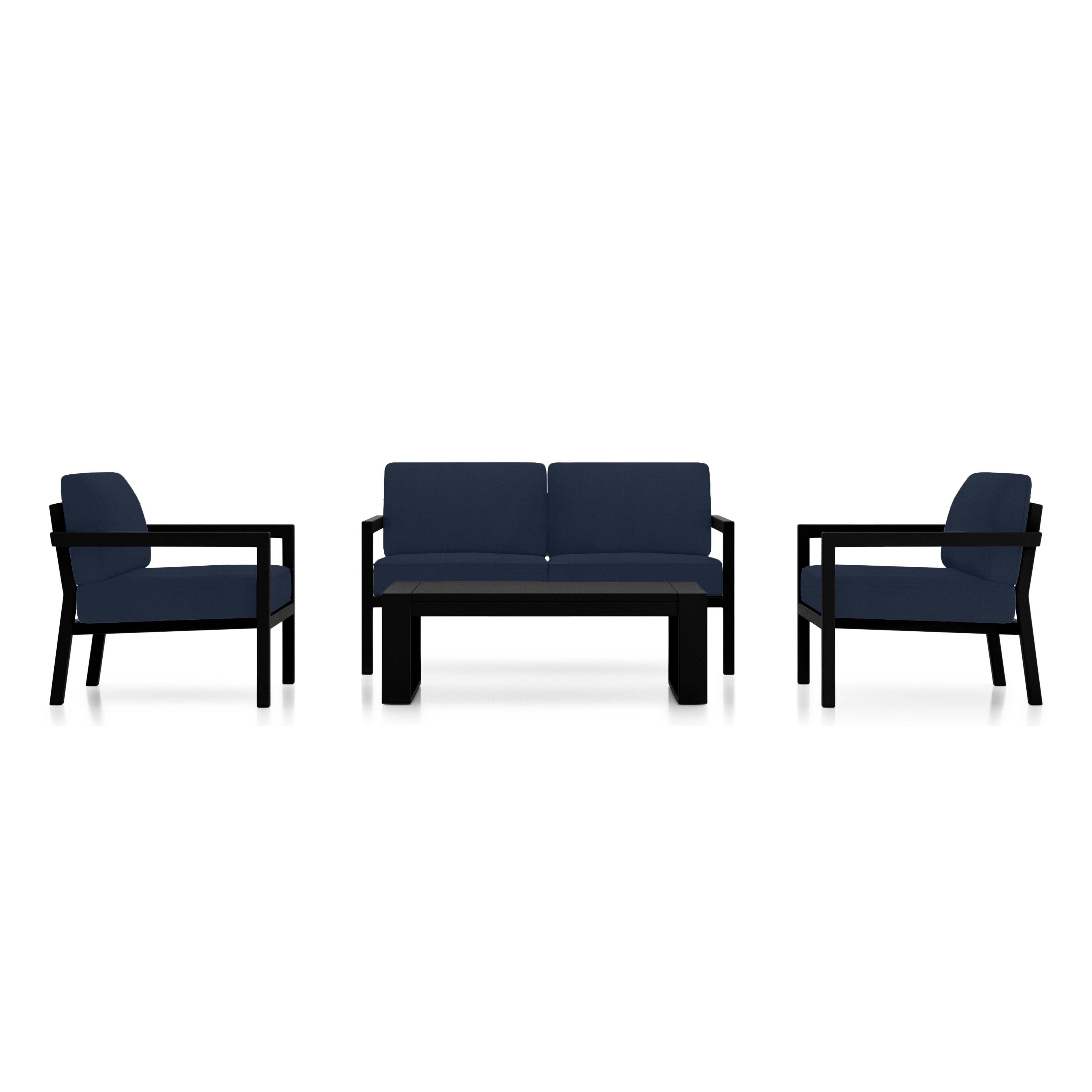 Pacifica 4 Piece Sofa Set#Finish_Black#Fabric_Spectrum Indigo