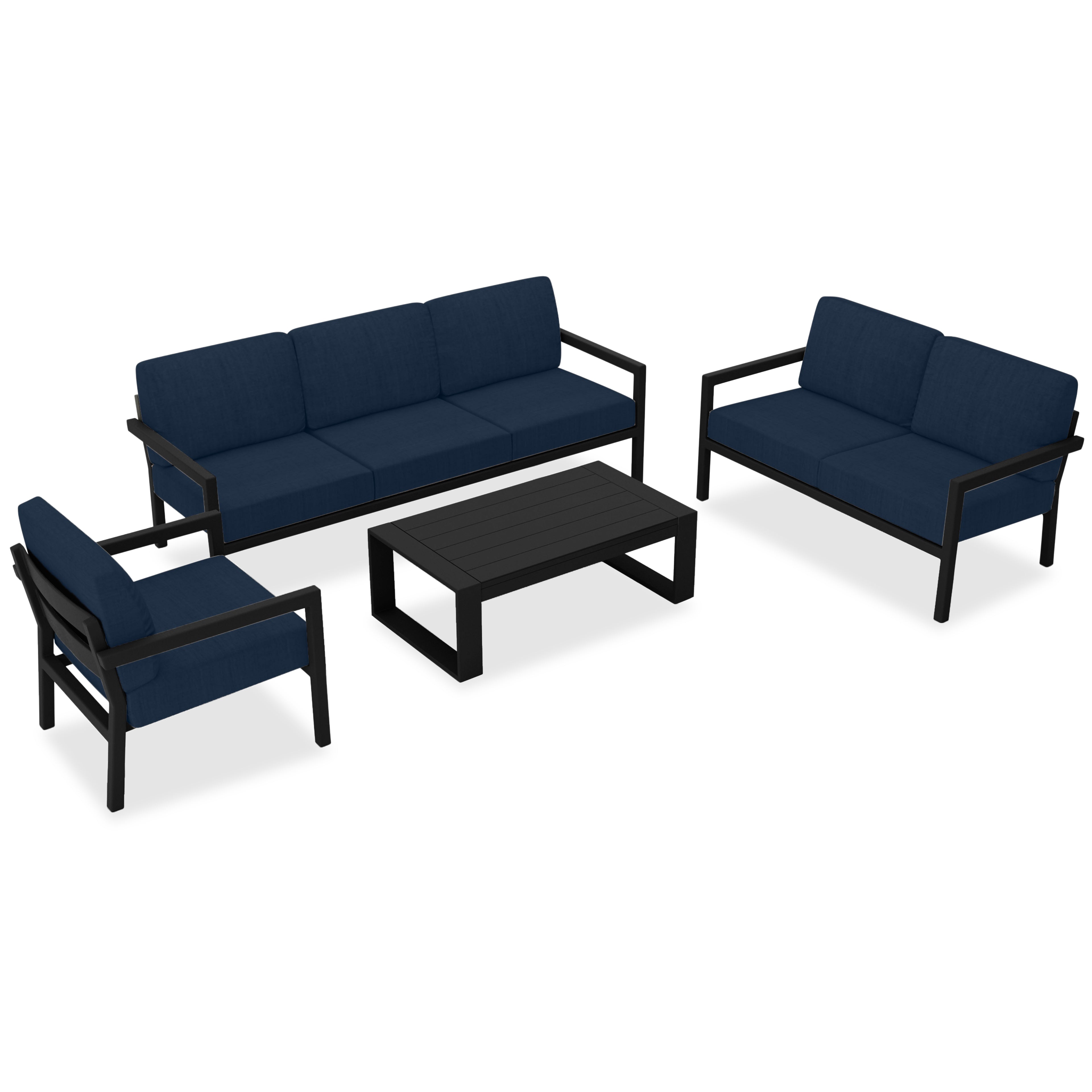 Pacifica 5 Piece Sofa Set#Finish_Black#Fabric_Spectrum Indigo