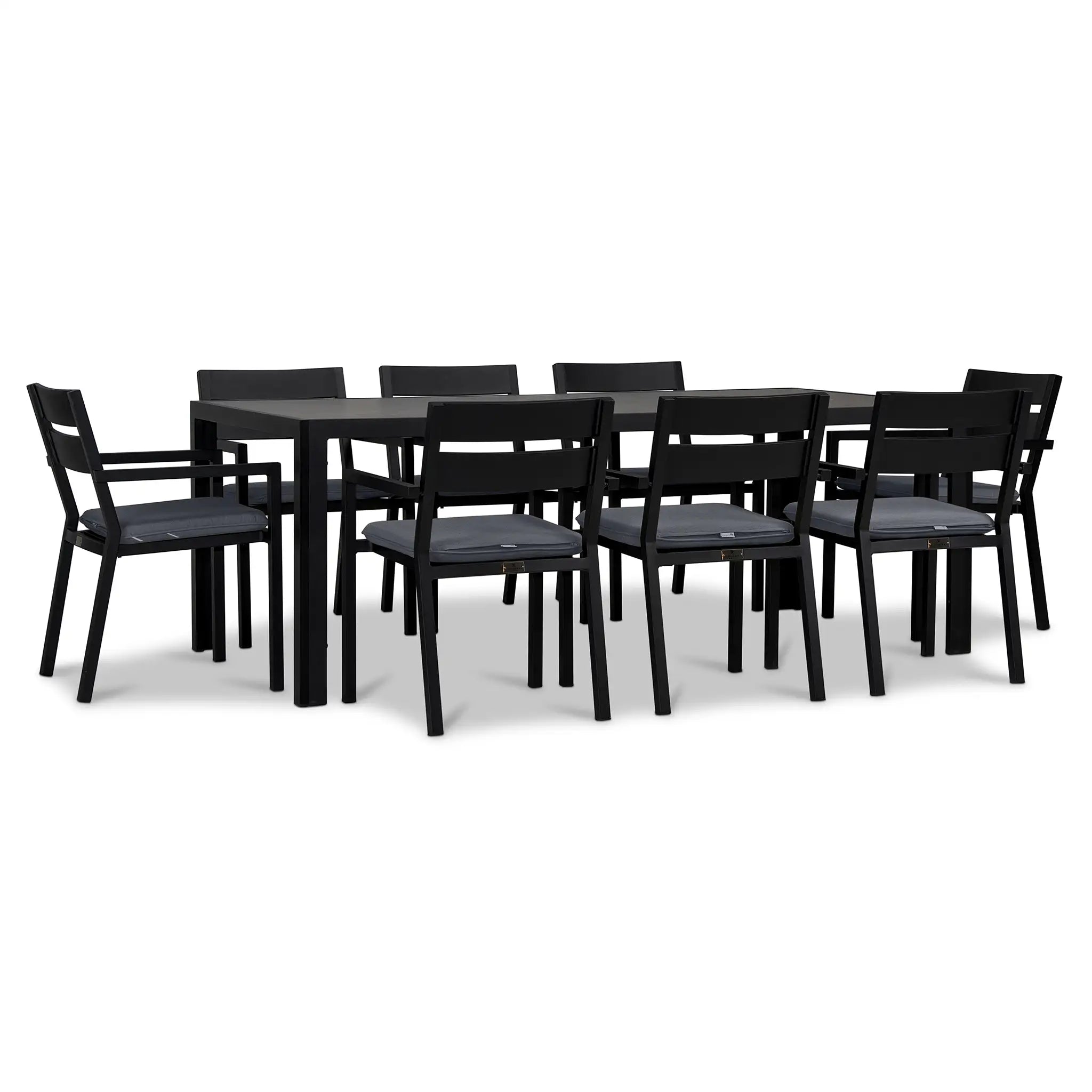 Pacifica 9 Piece Rectangular Dining Set#Finish_Black#Fabric_Canvas Charcoal