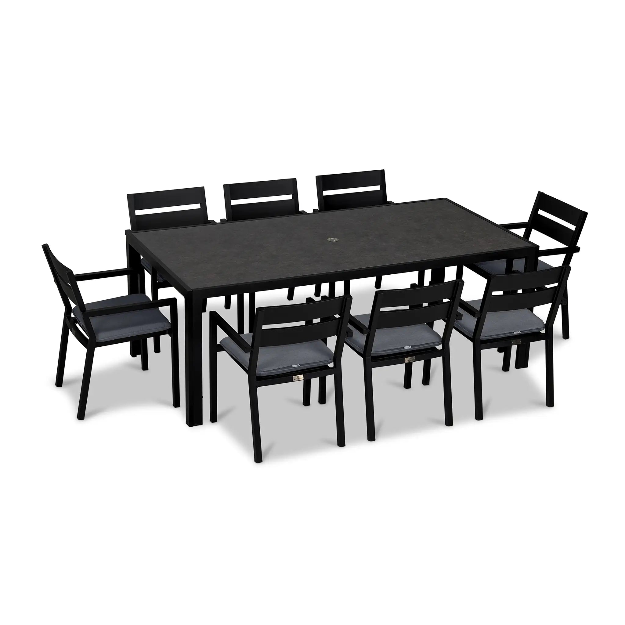 Pacifica 9 Piece Rectangular Dining Set#Finish_Black#Fabric_Canvas Charcoal