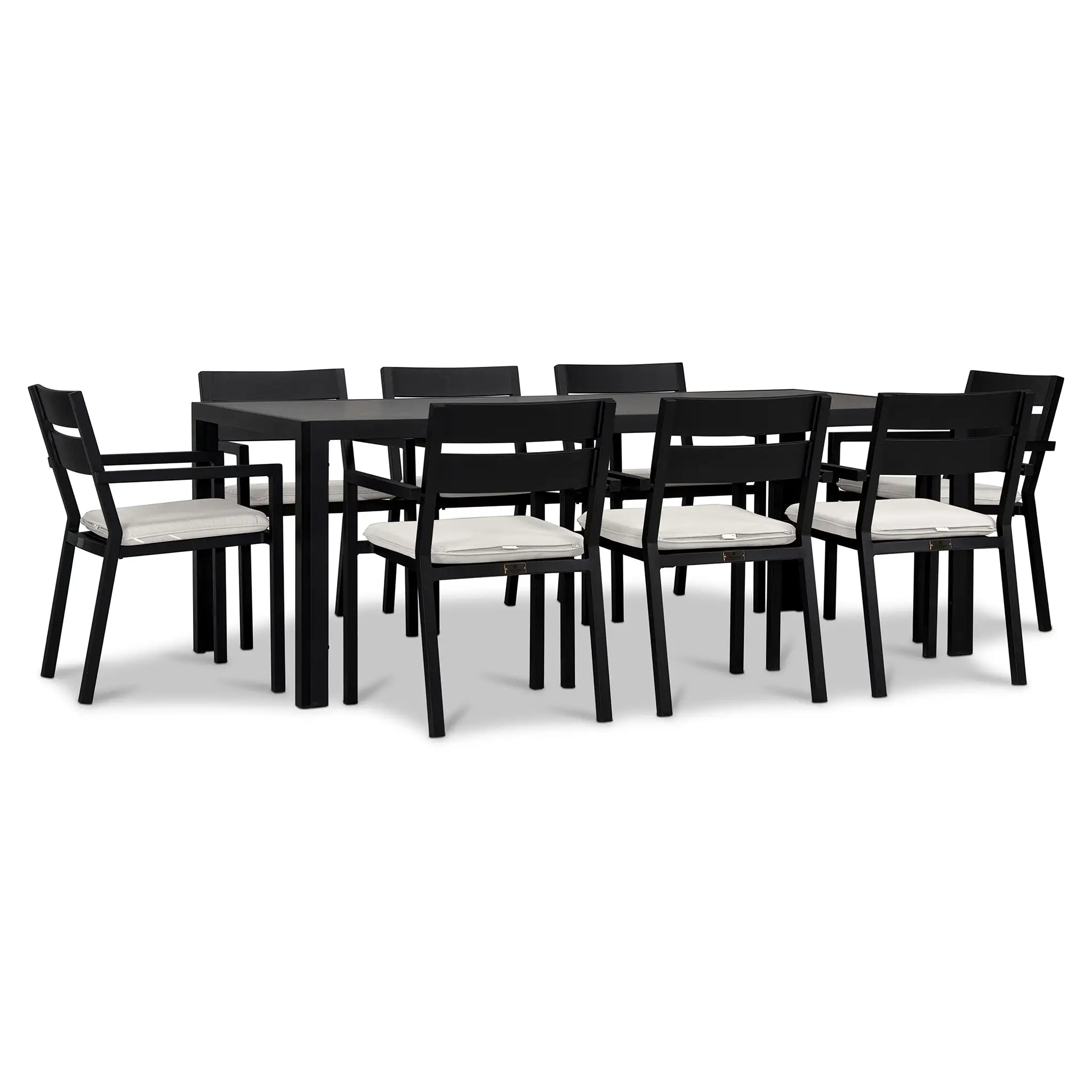 Pacifica 9 Piece Rectangular Dining Set#Finish_Black#Fabric_Canvas Natural