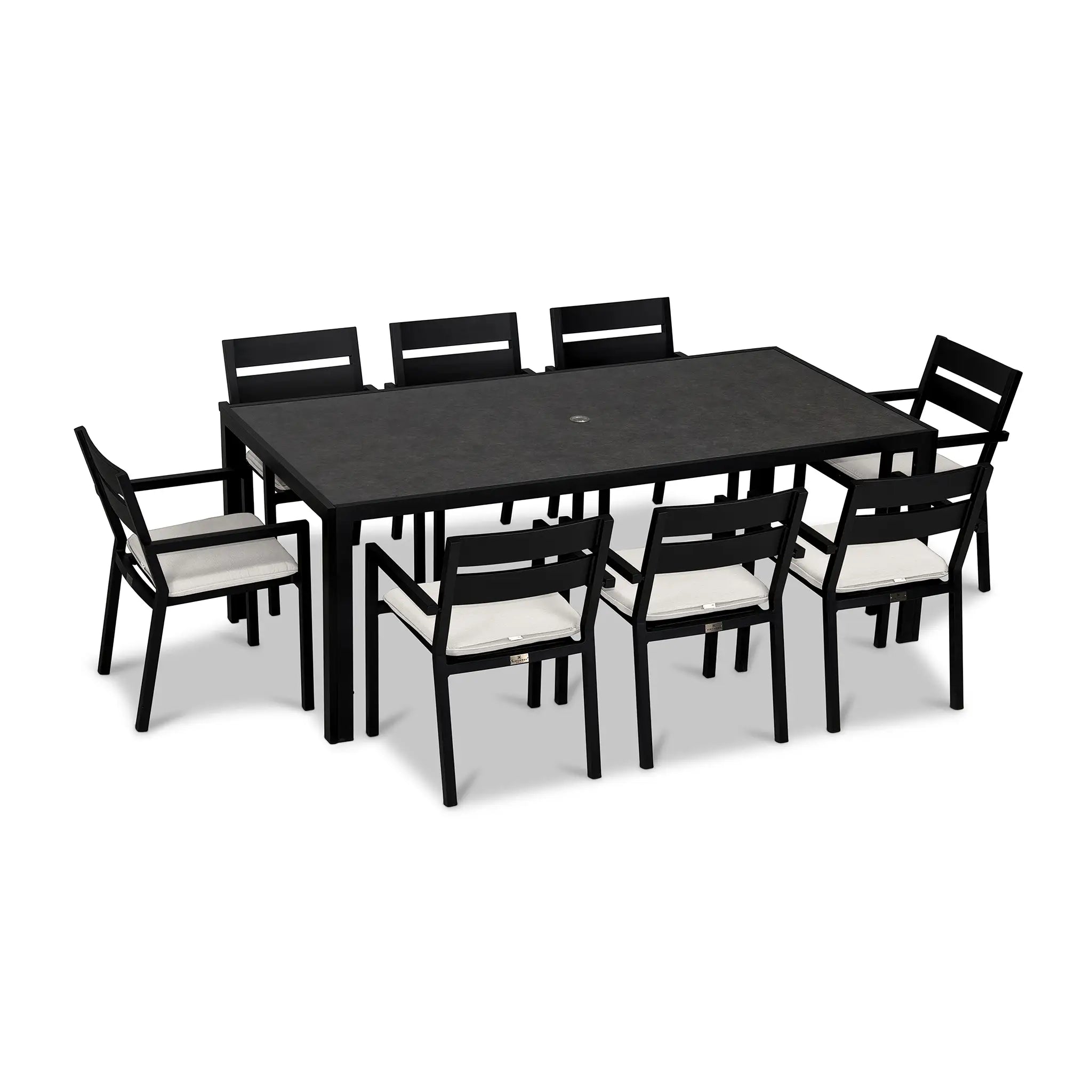 Pacifica 9 Piece Rectangular Dining Set#Finish_Black#Fabric_Canvas Natural