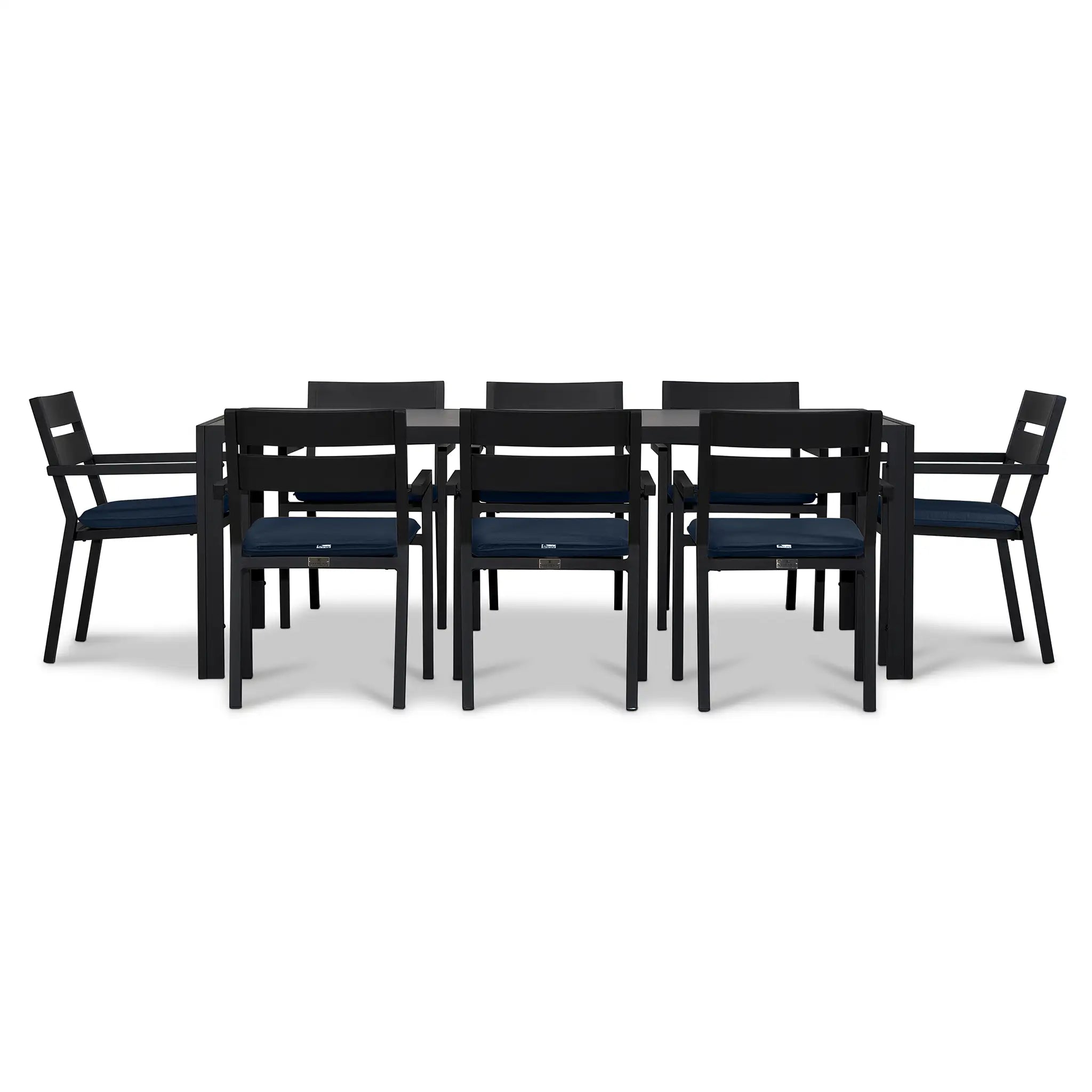 Pacifica 9 Piece Rectangular Dining Set#Finish_Black#Fabric_Spectrum Indigo