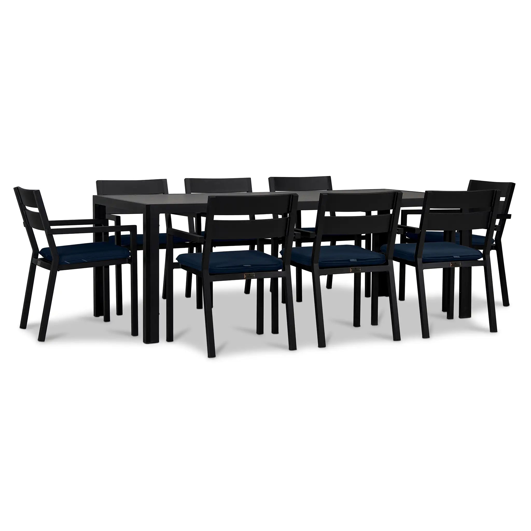 Pacifica 9 Piece Rectangular Dining Set#Finish_Black#Fabric_Spectrum Indigo