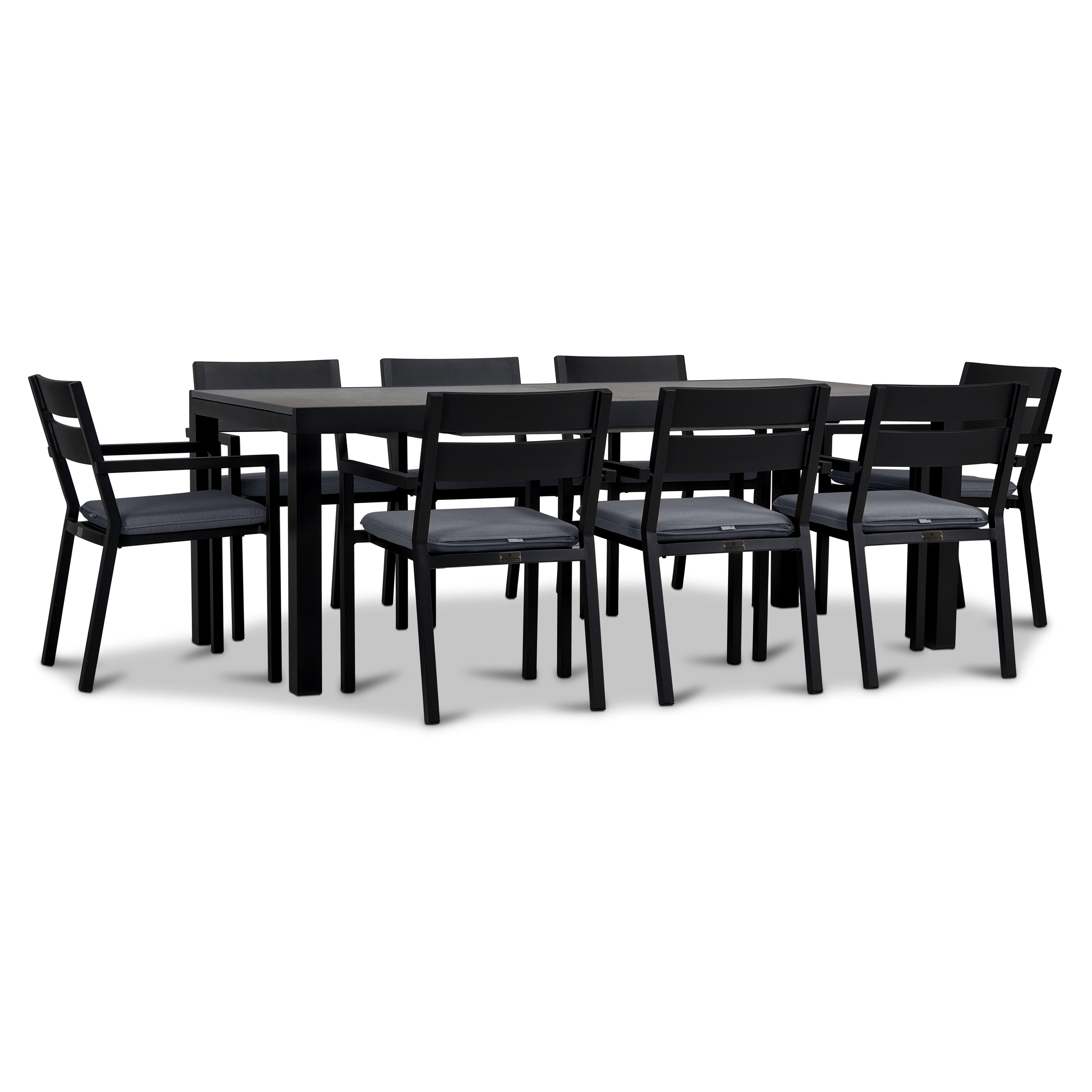 Pacifica 9 Piece Extendable Dining Set#Finish_Black#Fabric_Canvas Charcoal