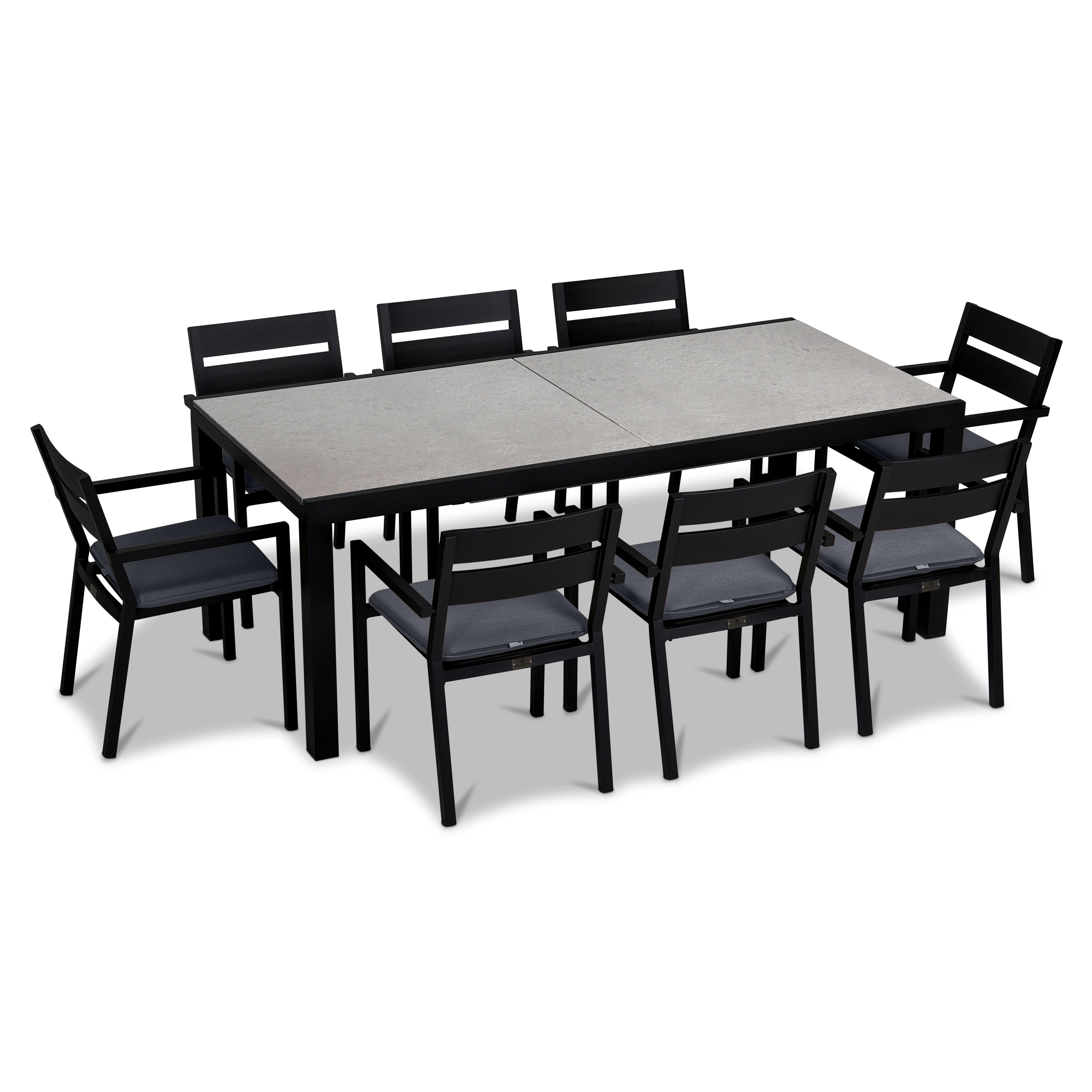 Pacifica 9 Piece Extendable Dining Set#Finish_Black#Fabric_Canvas Charcoal