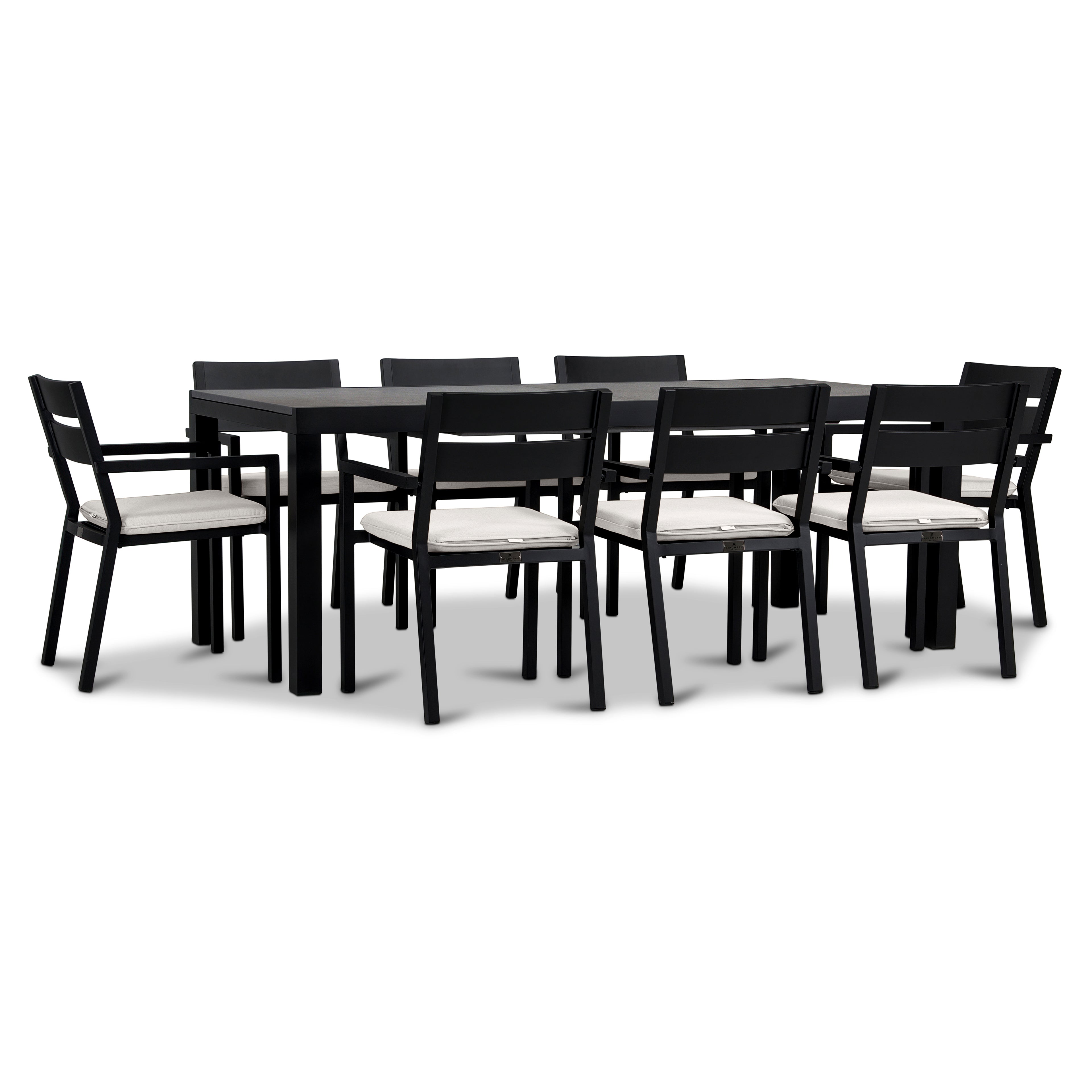 Pacifica 9 Piece Extendable Dining Set#Finish_Black#Fabric_Canvas Natural