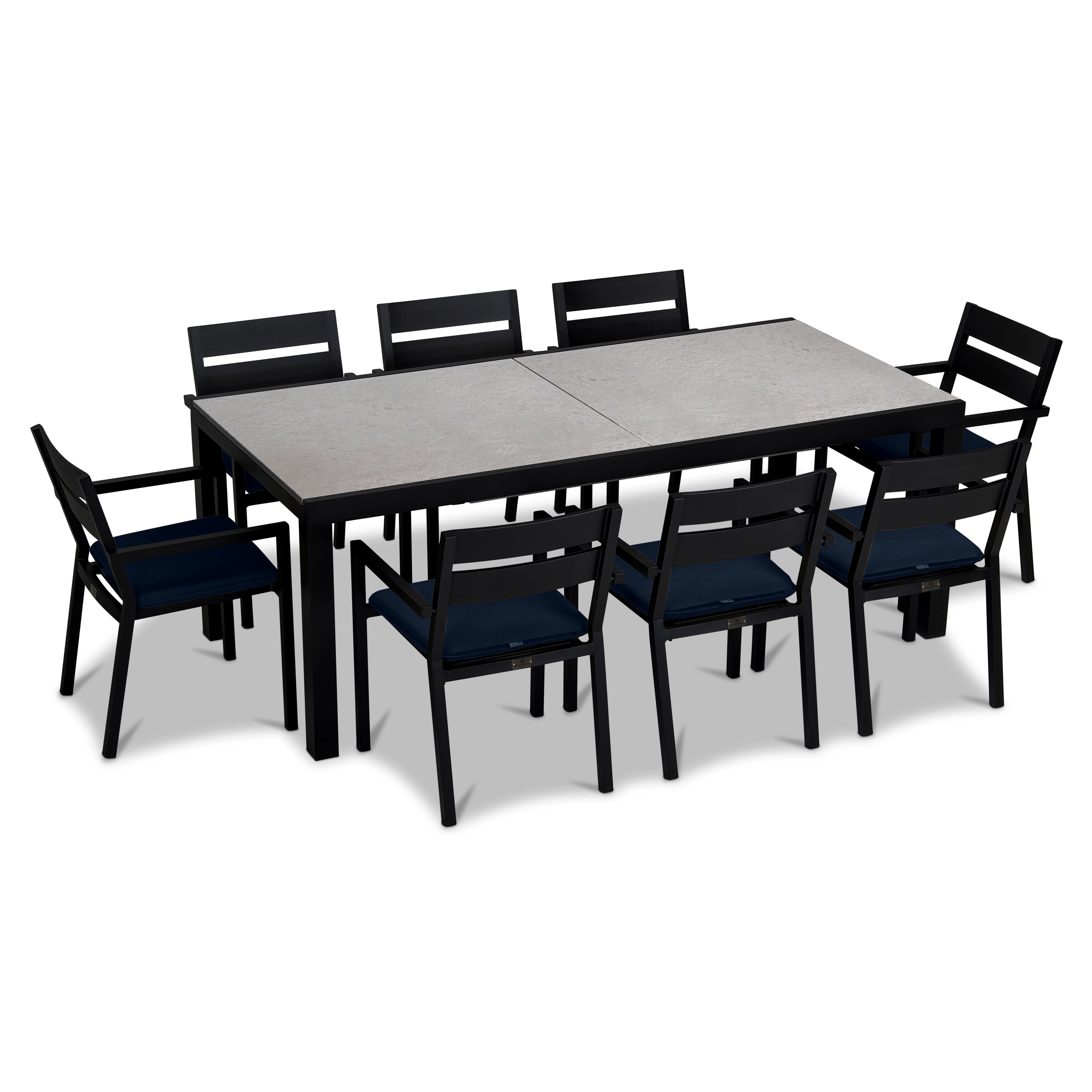Pacifica 9 Piece Extendable Dining Set#Finish_Black#Fabric_Spectrum Indigo