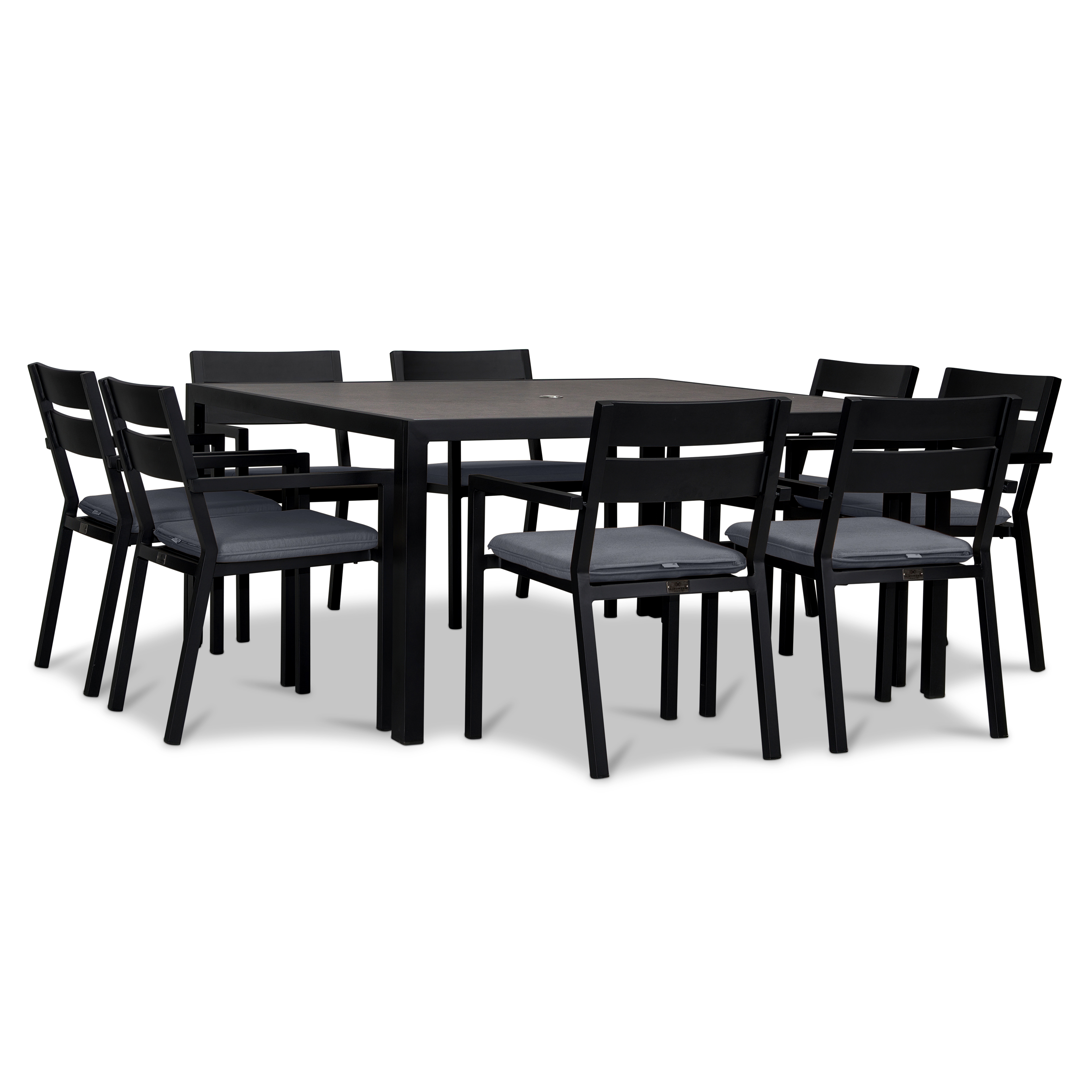 Pacifica 9 Piece Square Dining Set#Finish_Black#Fabric_Canvas Charcoal