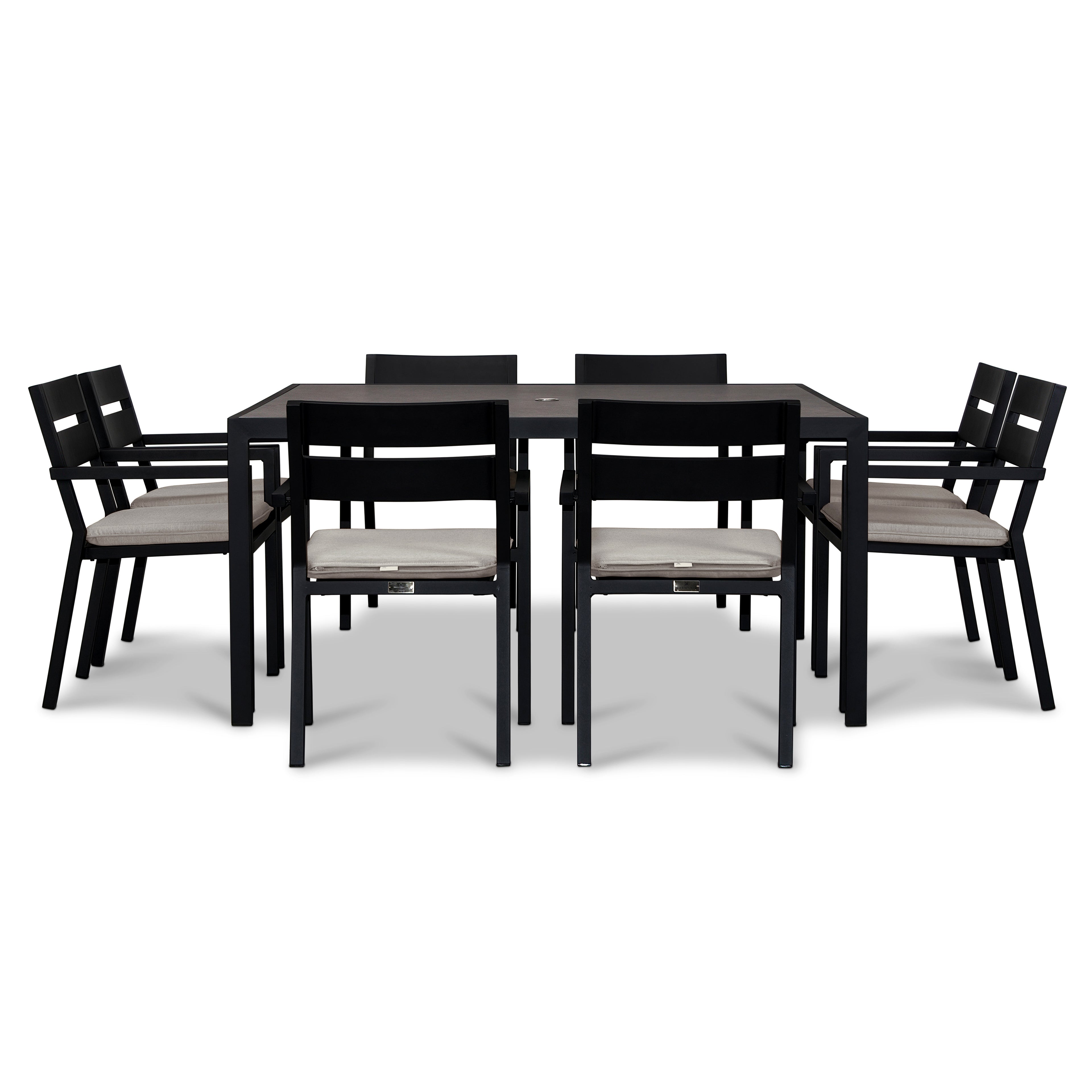 Pacifica 9 Piece Square Dining Set#Finish_Black#Fabric_Canvas Natural