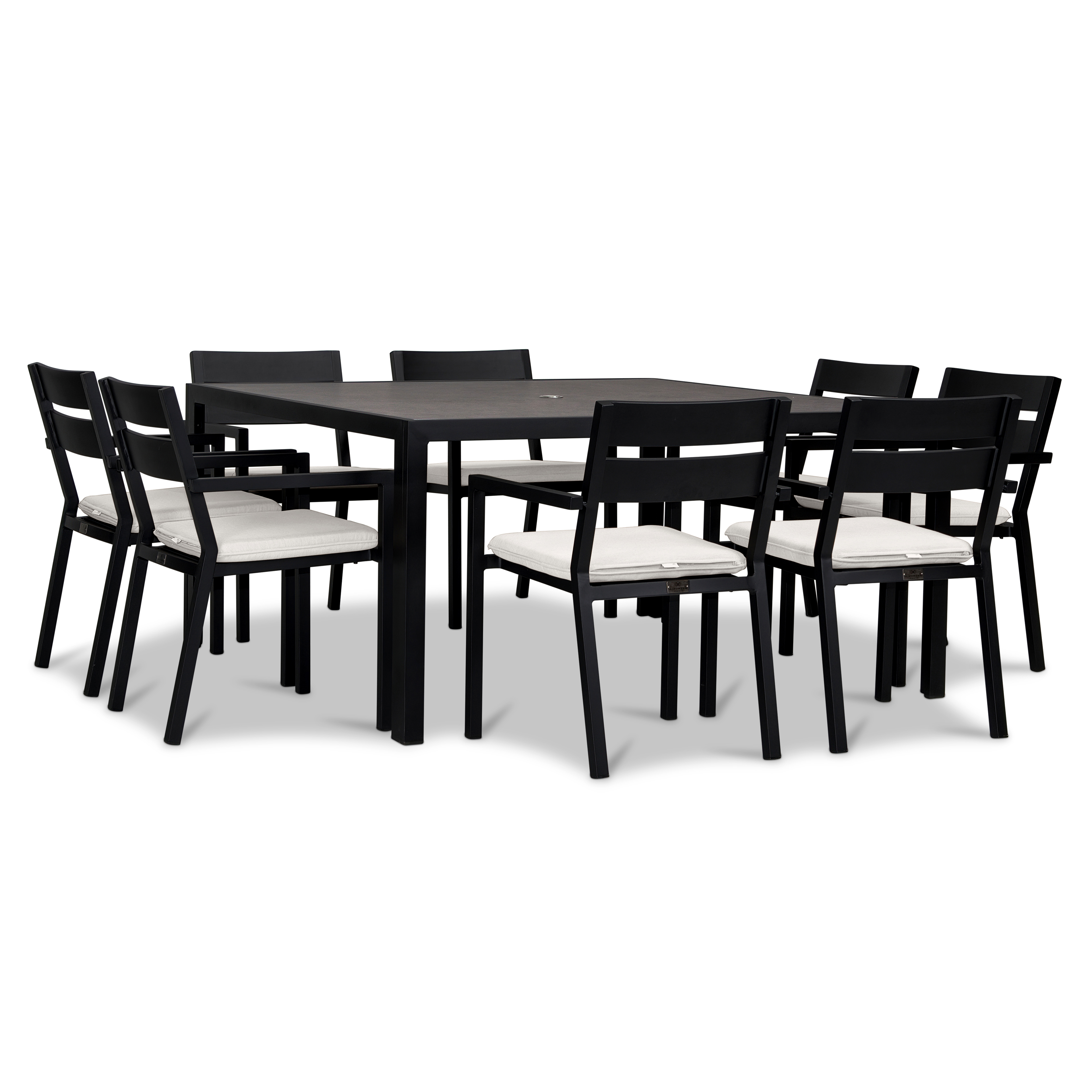 Pacifica 9 Piece Square Dining Set#Finish_Black#Fabric_Canvas Natural