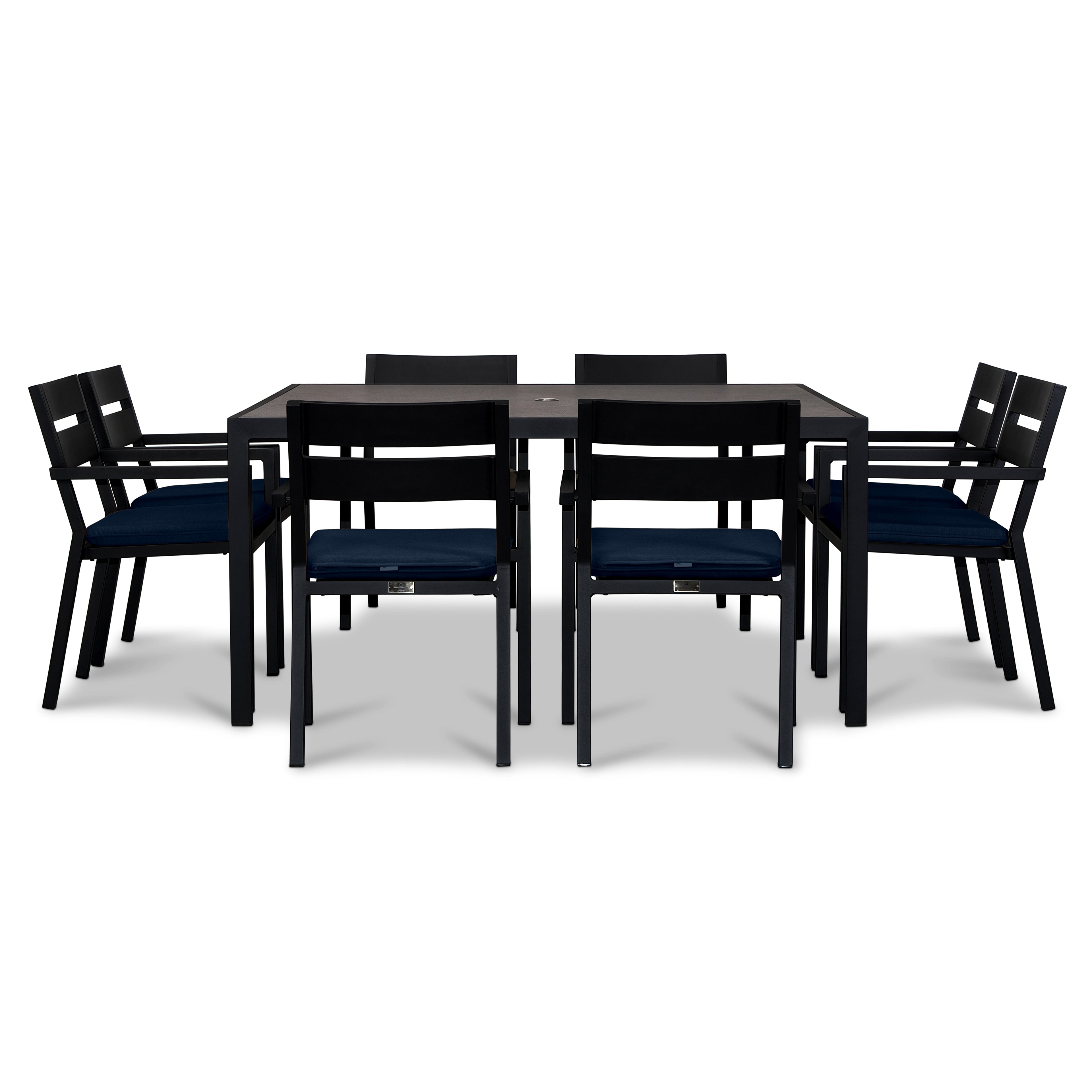 Pacifica 9 Piece Square Dining Set#Finish_Black#Fabric_Spectrum Indigo