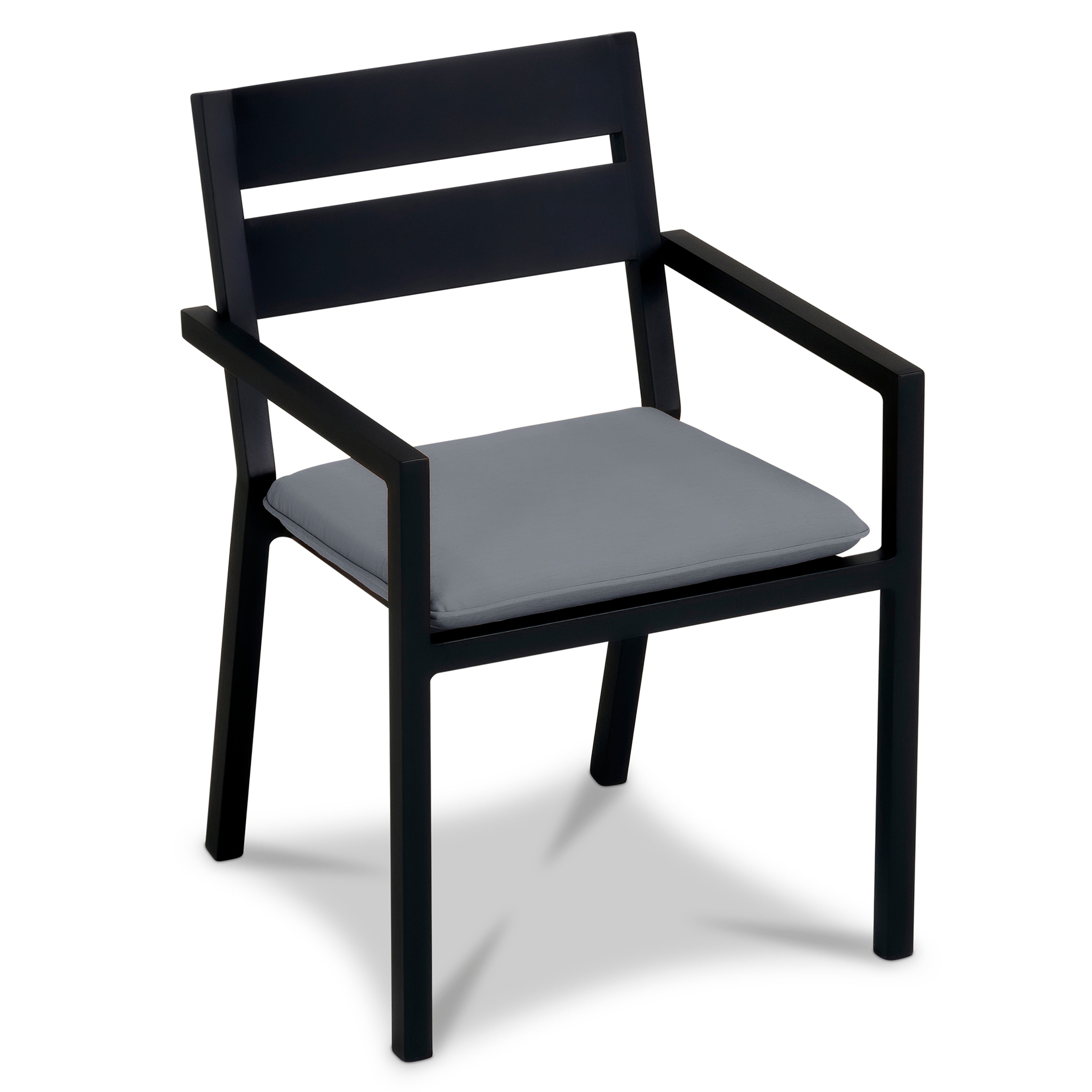 Pacifica Aluminum Dining Arm Chair#Finish_Black#Fabric_Canvas Charcoal