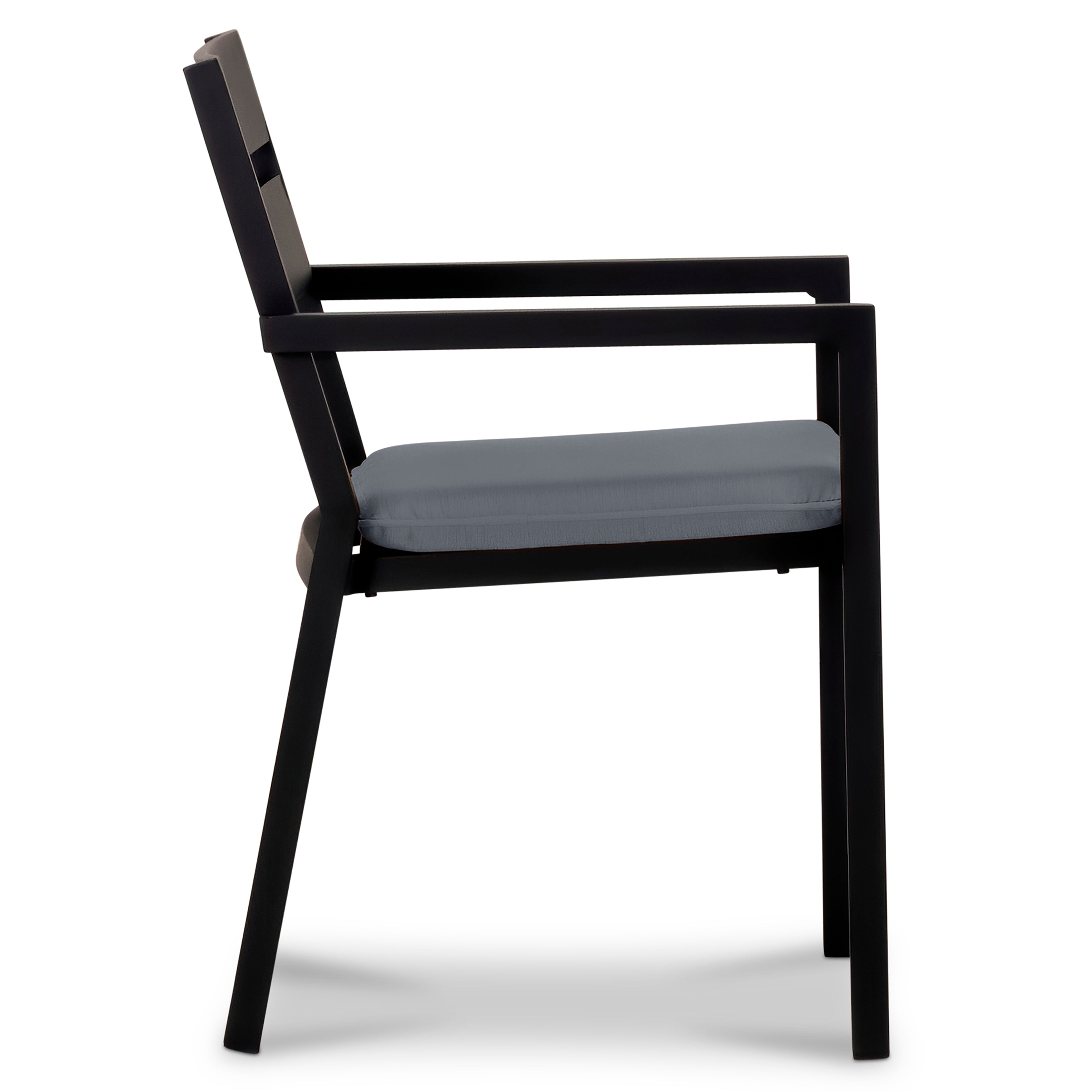 Pacifica Aluminum Dining Arm Chair#Finish_Black#Fabric_Canvas Charcoal
