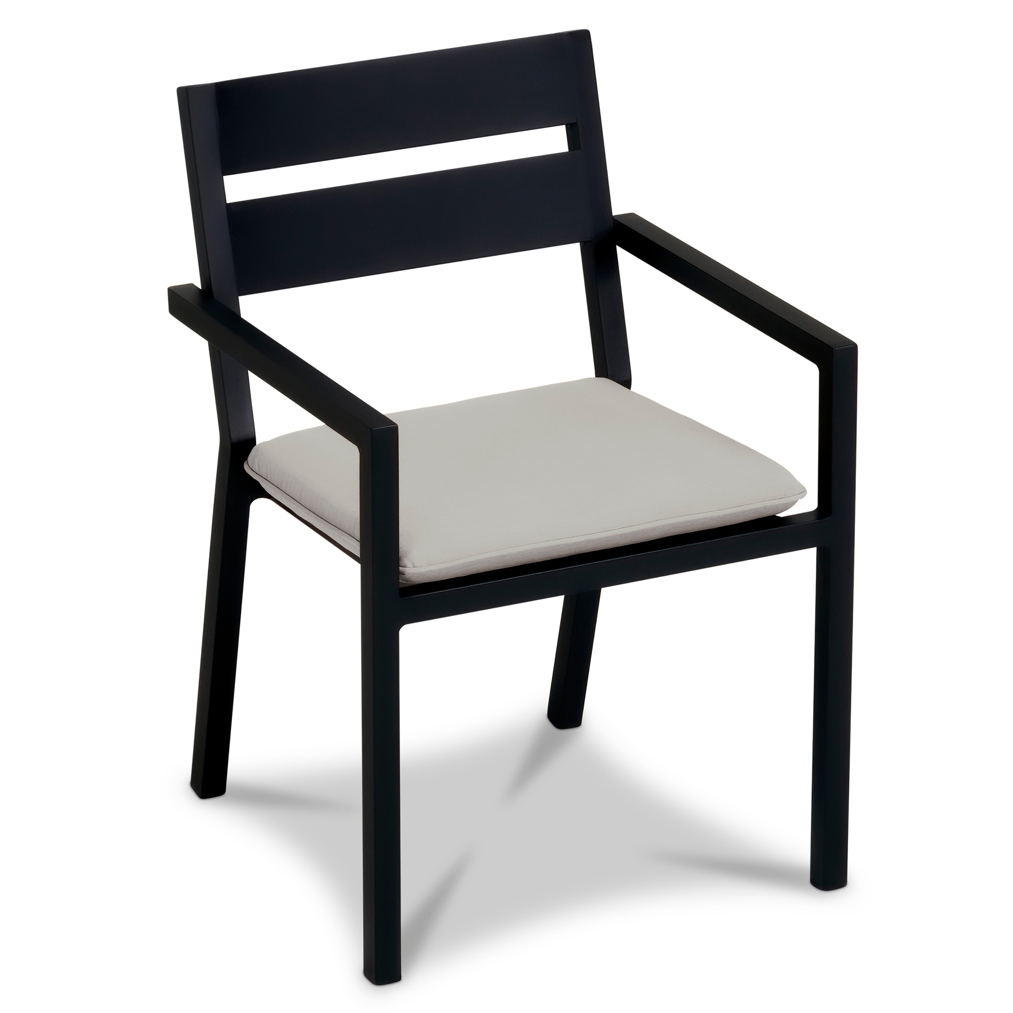 Pacifica Aluminum Dining Arm Chair#Finish_Black#Fabric_Cast Silver