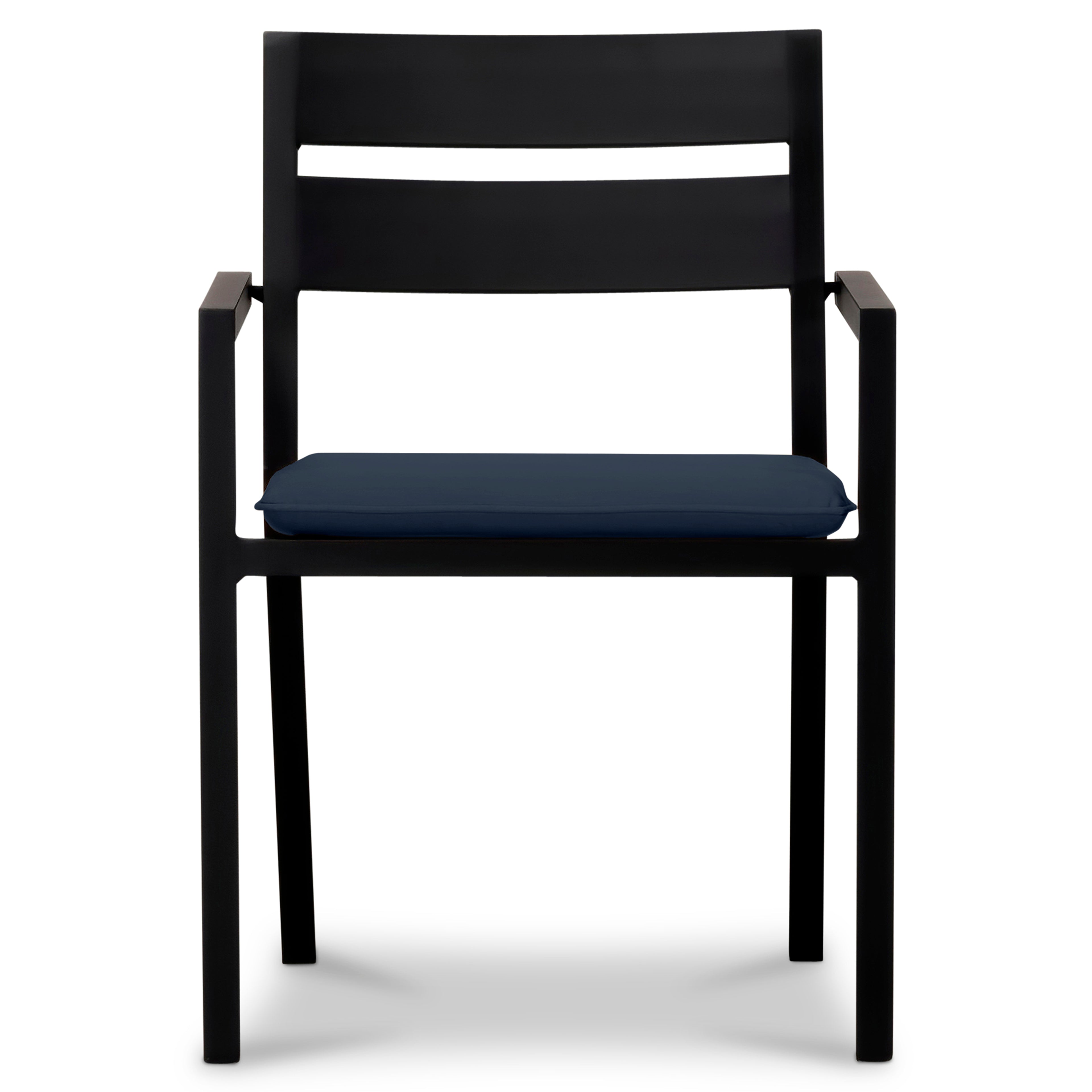 Pacifica Aluminum Dining Arm Chair#Finish_Black#Fabric_Spectrum Indigo