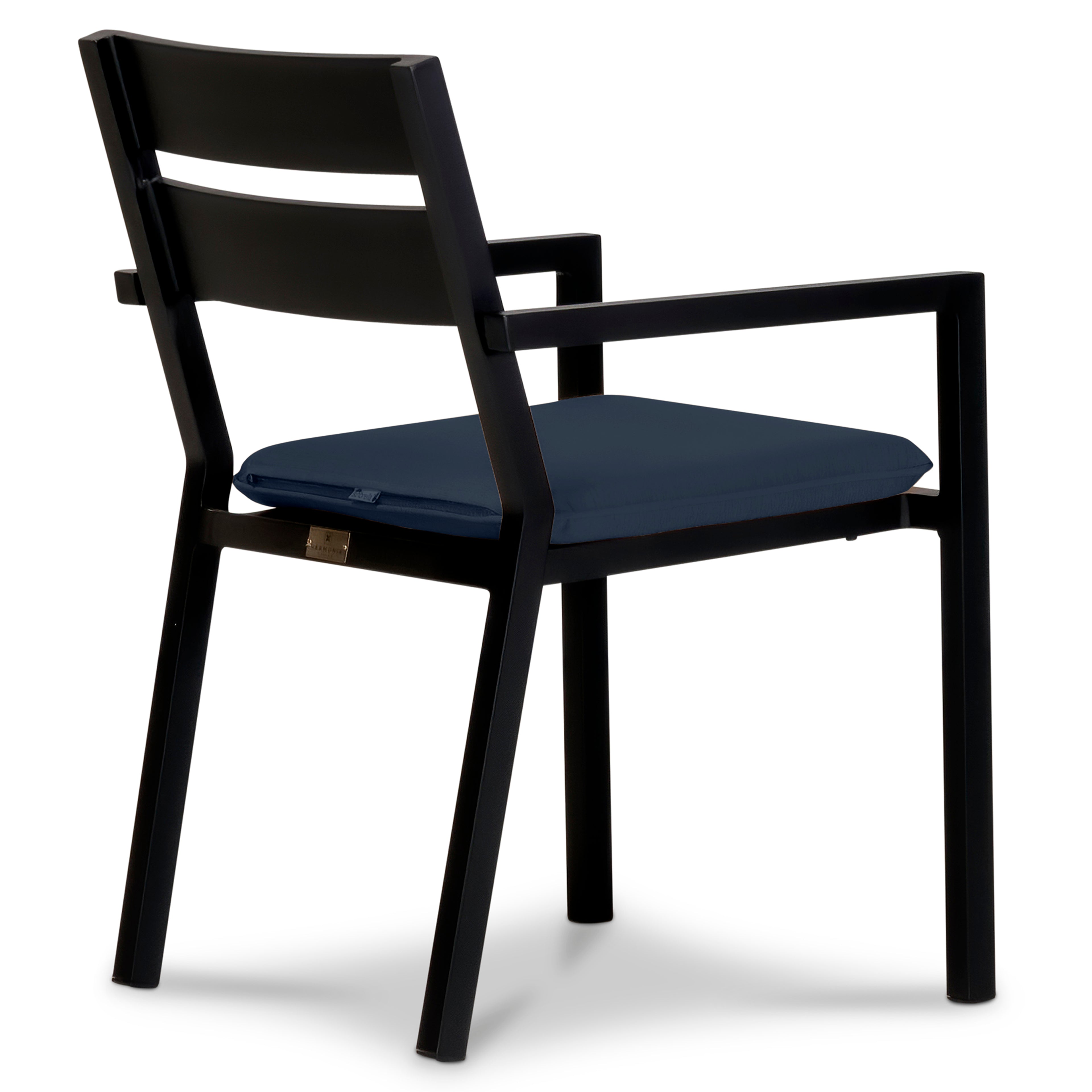 Pacifica Aluminum Dining Arm Chair#Finish_Black#Fabric_Spectrum Indigo